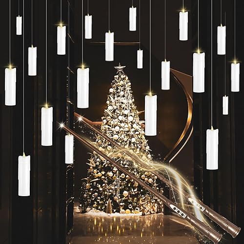 Velas flotantes, 6 velas sin llama con control remoto de varita, velas de pilar mágicas parpadeantes de 7.3 pulgadas, velas LED eléctricas de luz