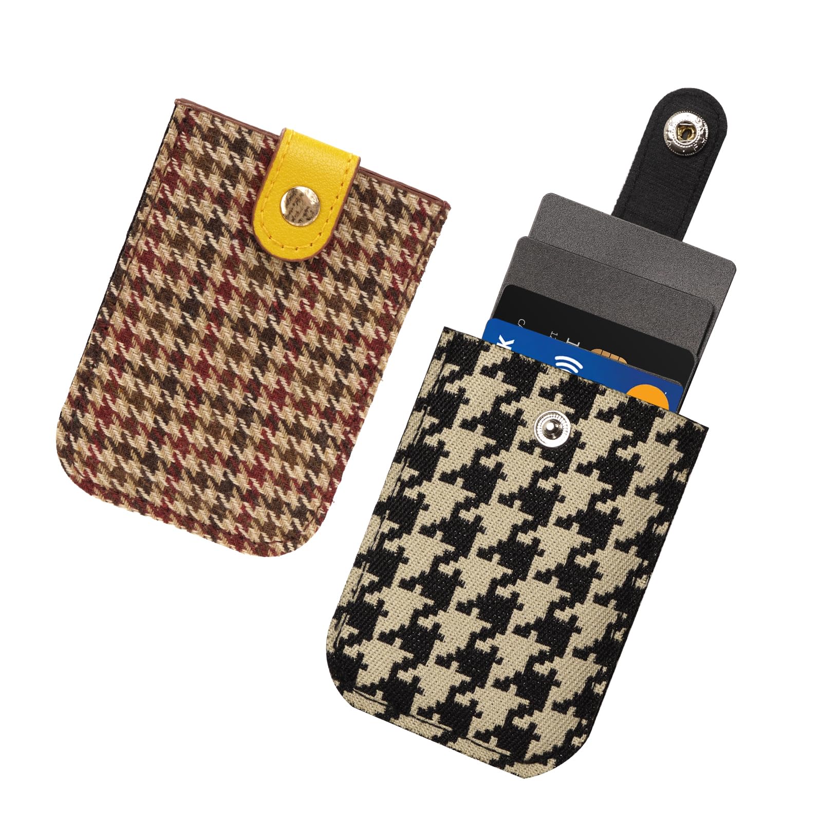 Adorila 2 Pack Pull Out Card Organizer for Women, Leather Slim Minimalist Wallet, Hidden Small Card Carrier Wallet (Black & Brown)