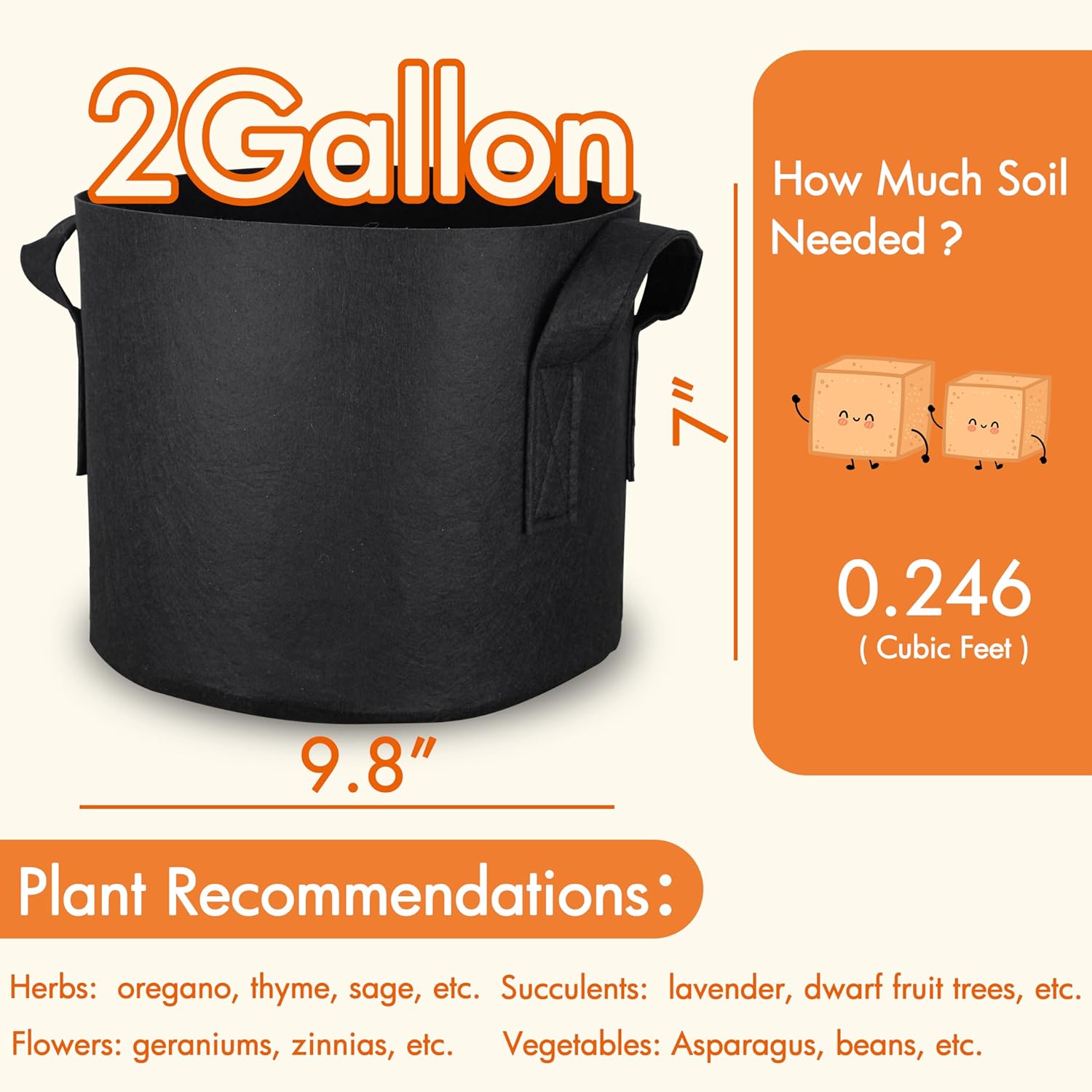 Gardzen 6-Pack 2 Gallon Grow Bags, Aeration Fabric Pots with Handles, Heavy Duty Cloth Pots for Plants - Image 7