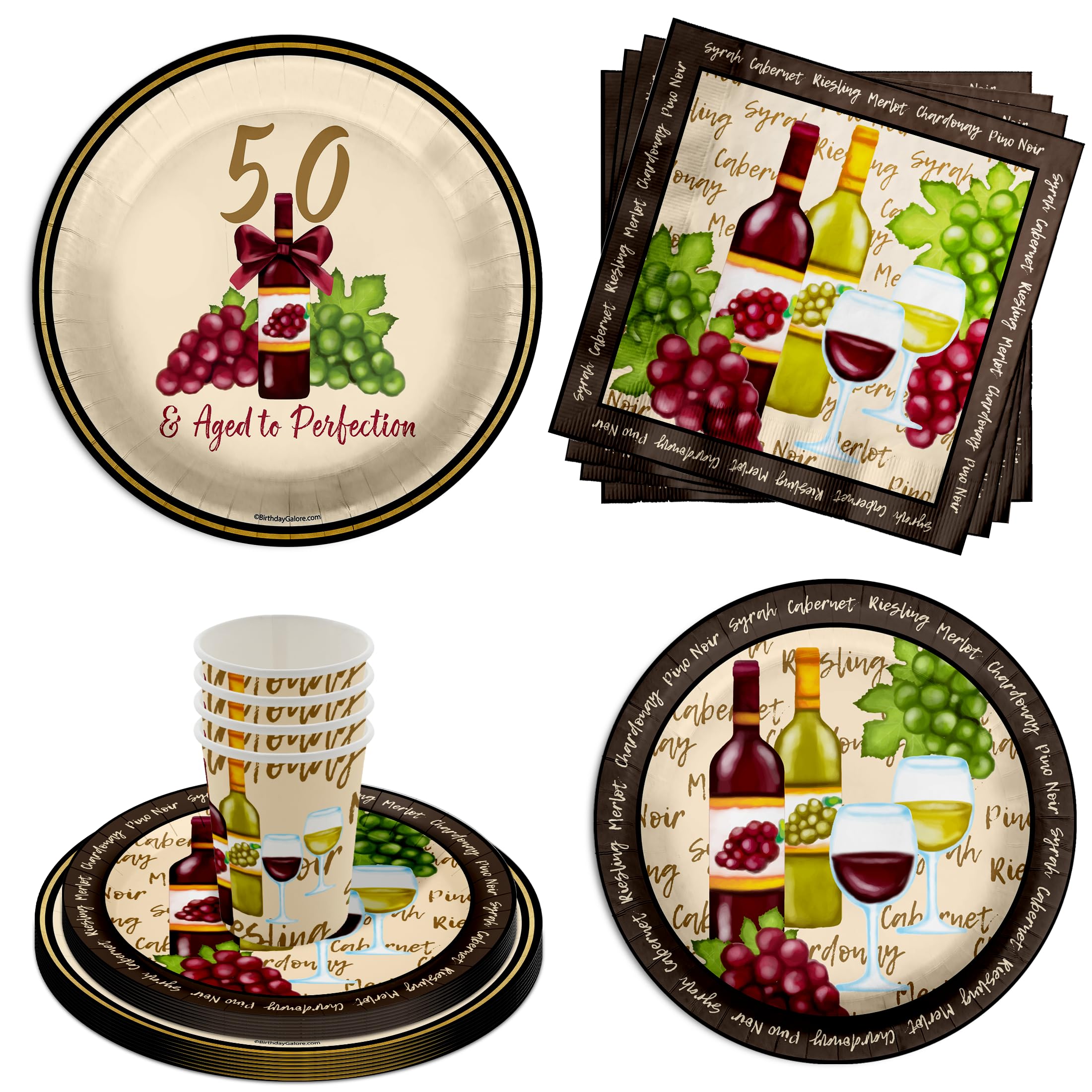 Kit anniversaire 50 ans et vieilli à la perfection | Vaisselle et décoration de fête vin 64 pièces