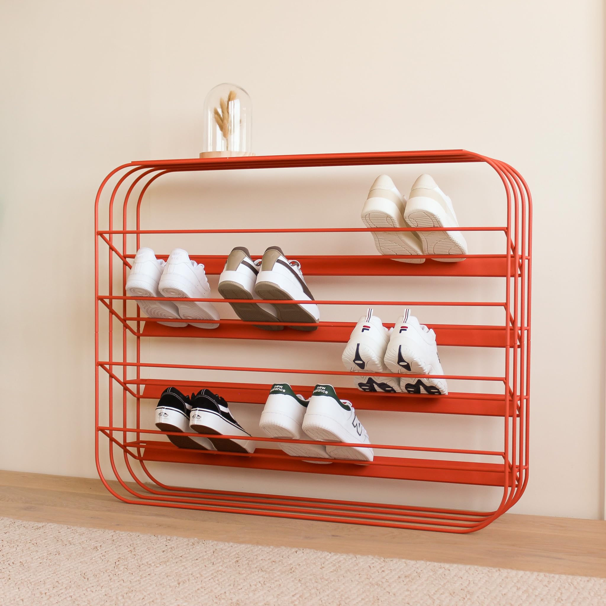 MYWIRE ALVIER Schuhregal schmal aus Metall – für bis zu 20 Paar Schuhe – nur 20 cm tief – Schuhständer mit Ablage für Flur – Made in Austria (Sunset Coral) Küche, Haushalt & Wohnen