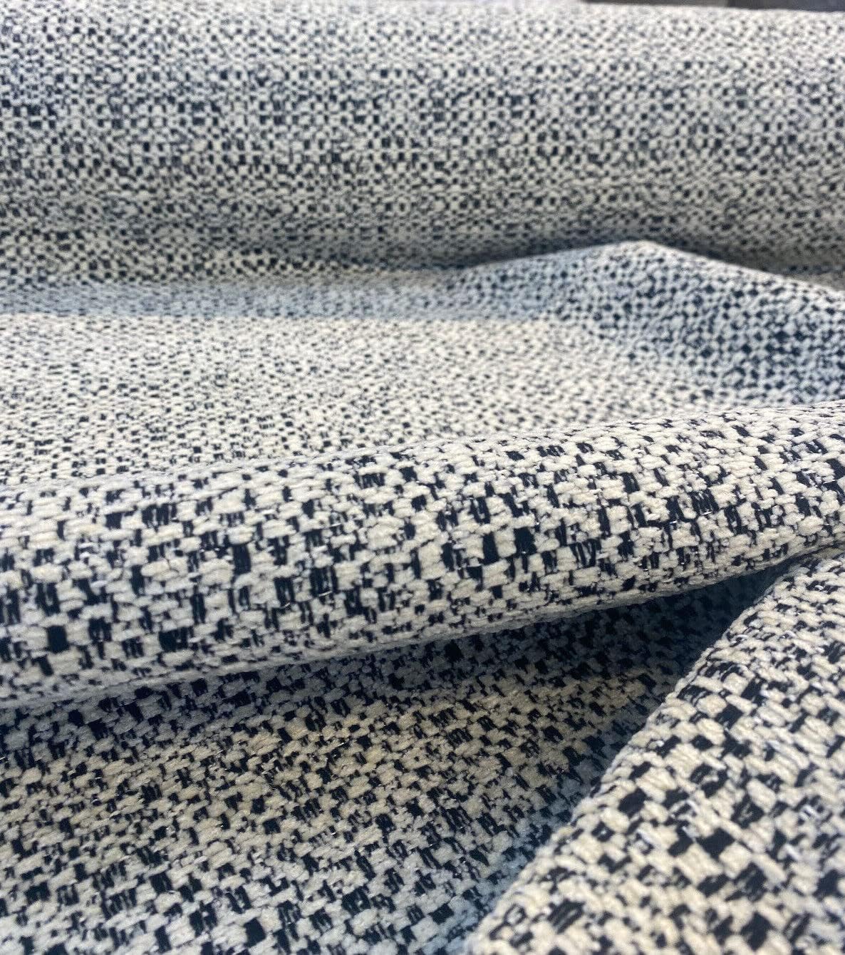 Soft Chenìlle Ivory Black Domino Upholstery Fabric by The Yard