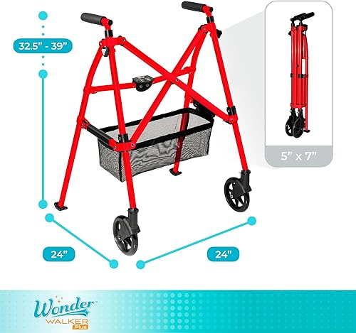 Vista 5 de Stander Wonder Walker Plus, ayuda de movilidad plegable y ligera para adultos, personas mayores y tercera edad, andador de viaje colapsable EZ