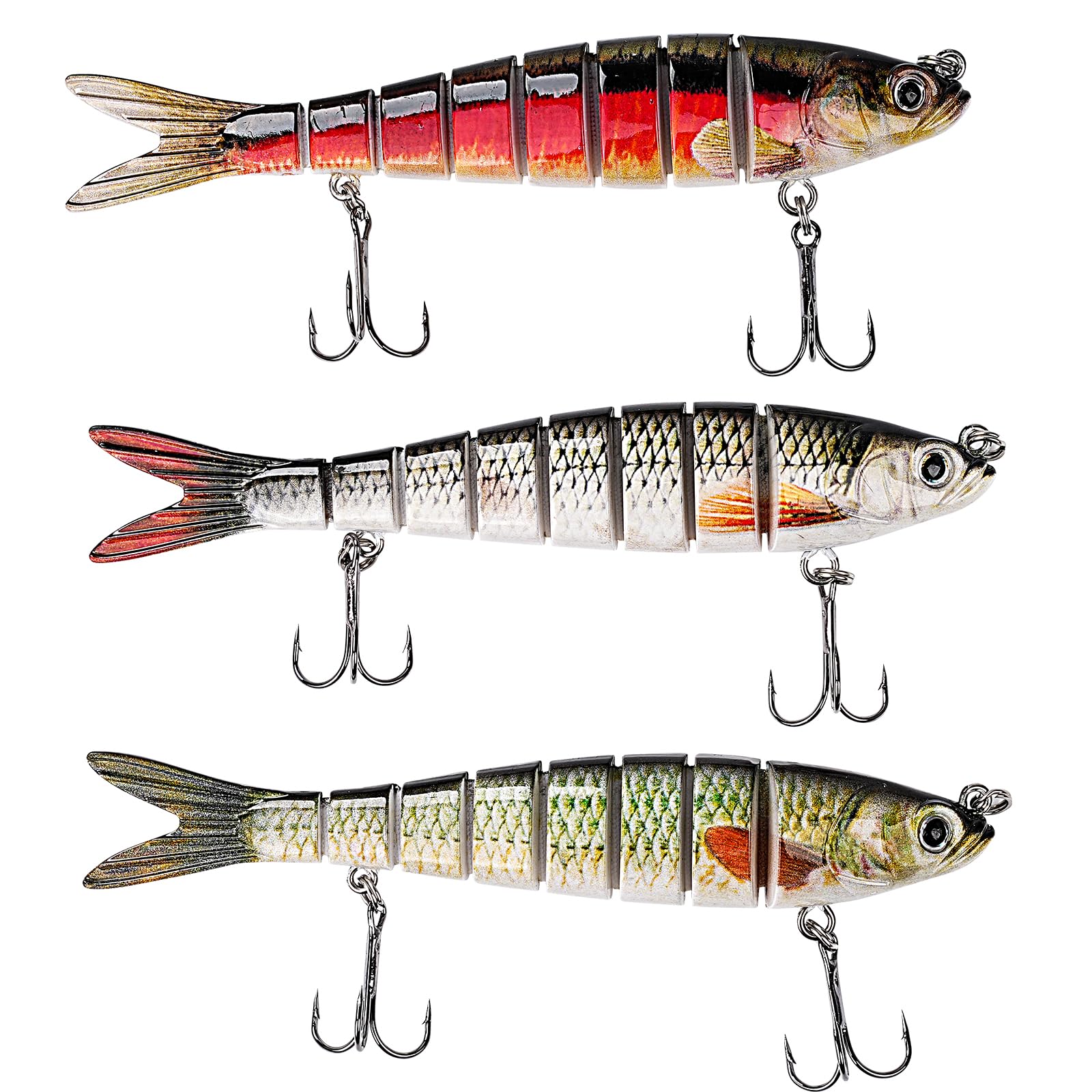 Hominas Fishing Lure for Bass 3 Pcs Lifelike Sinking Jointed Swimbait 8 Segment Multi Slow Sinking Swimming Baits 13.7 x 1.5 cm for Trout Perch