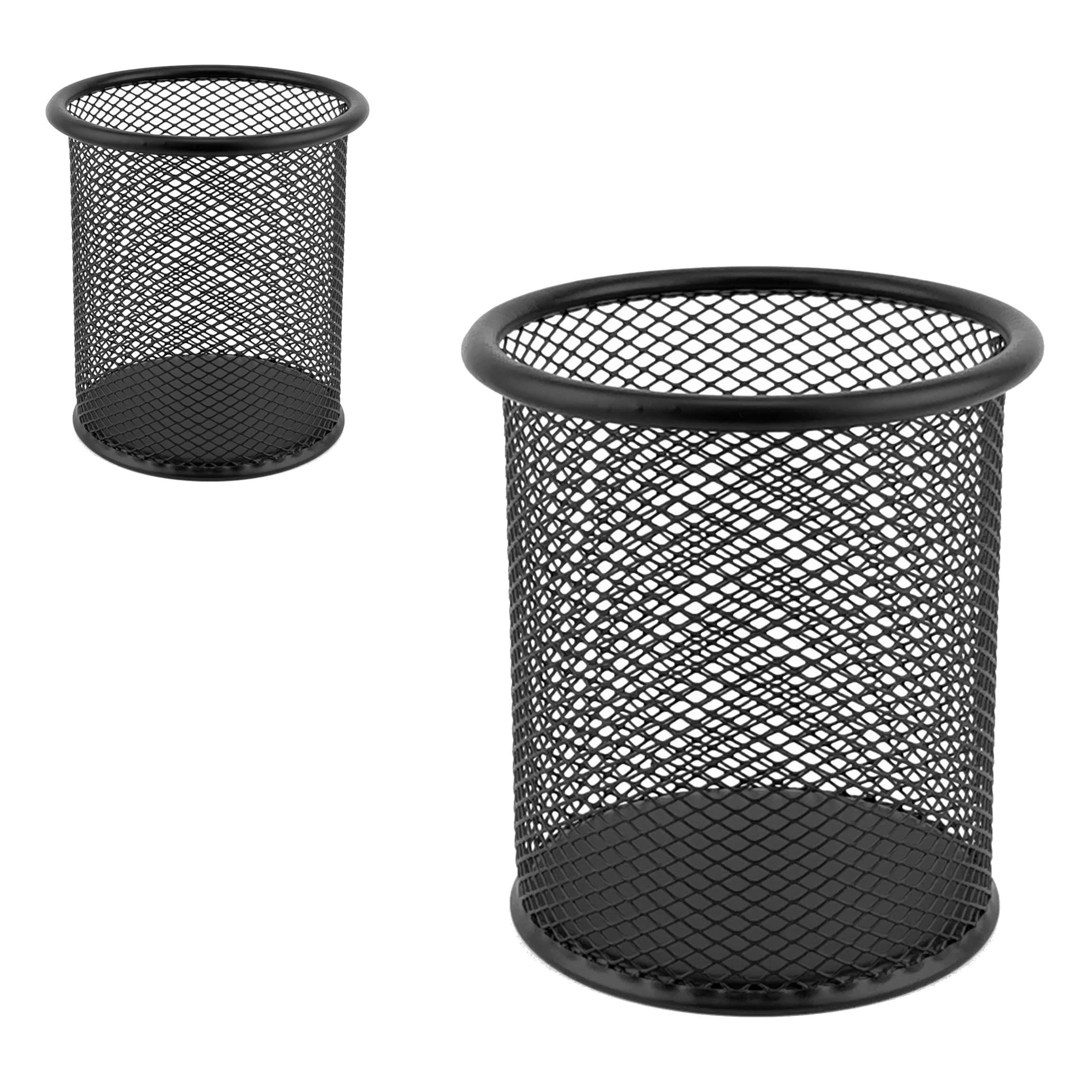 D.RECT - Pack of 2 - Metal Pen Holders | Round Wire Metal | Mesh Multifunctional Cup for Ballpoint Pen Diameter 91 mm Black