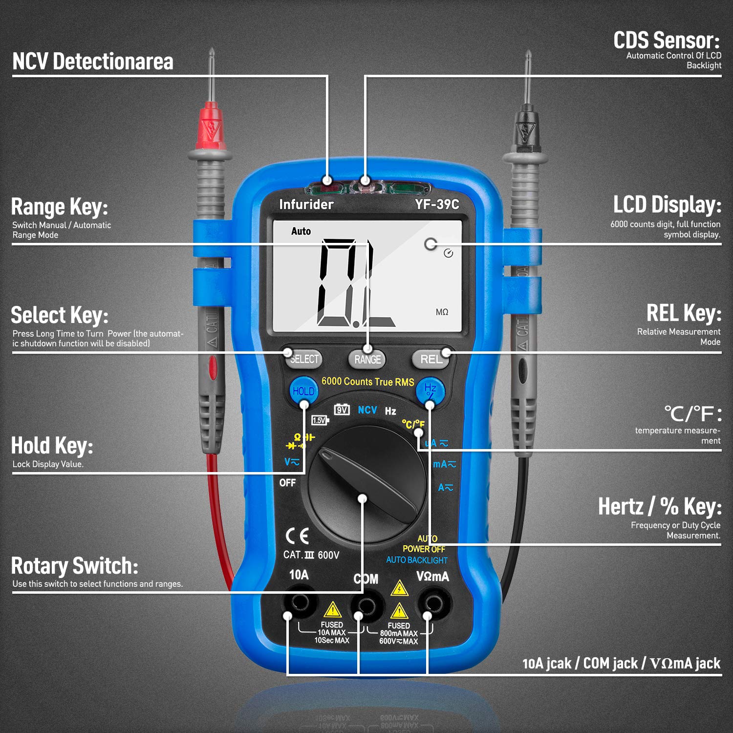 Digital Multimeter INFURIDER YF39C 6000 Counts TRMS Auto Ranging