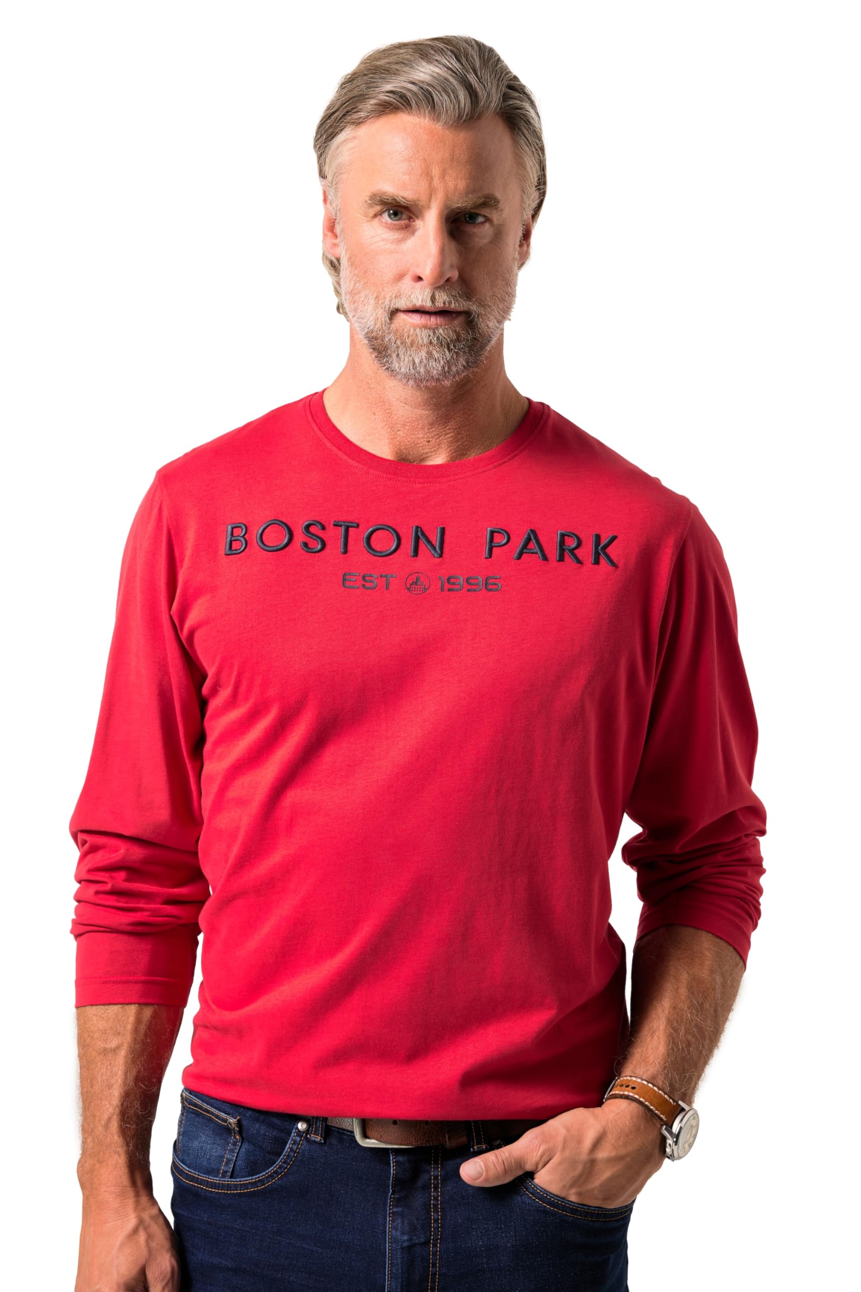 Boston Park Herren große Größen Übergrößen Menswear L-8XL Langarmshirt, Brustprint 841992