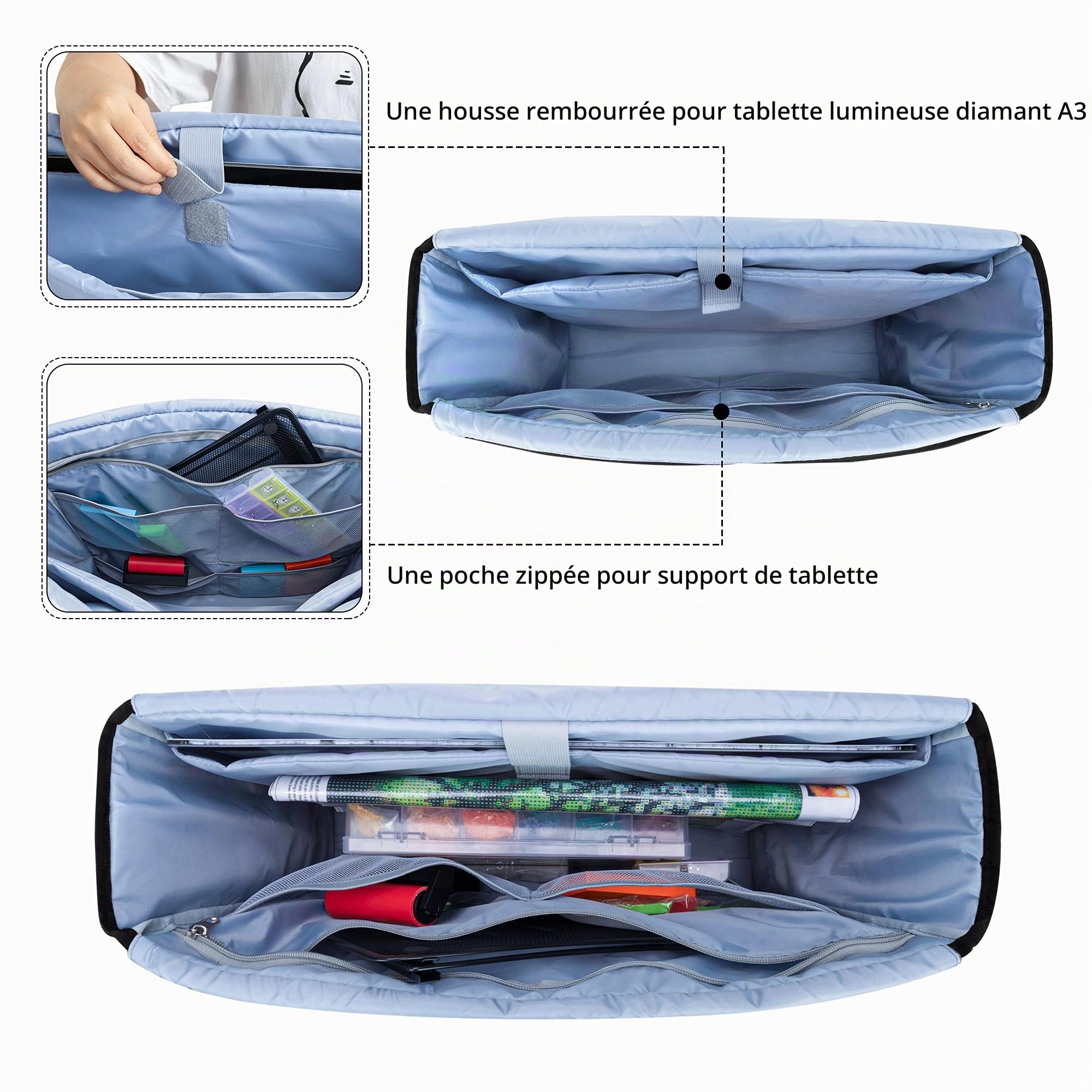 Luxja Sac pour Tables Lumineuses A3, Diamond Painting Organisateur Sac de Transport, Étui de Transport pour Accessoires de Diamant Peinture, Noir