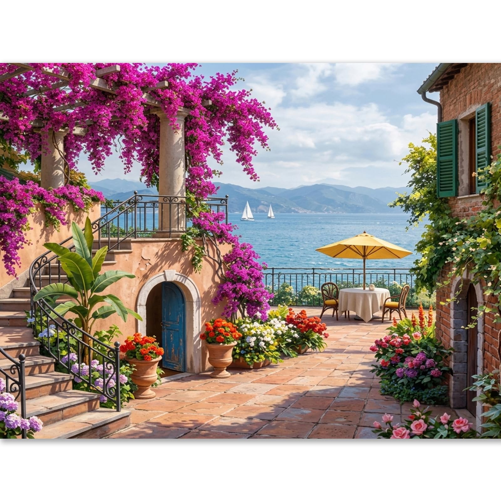 Coastal Villa Scenery Paint by Numbers for Adults,Arts and Crafts 12x16inch