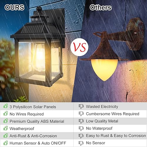 Miniatura 5 de Paquete de 2 luces solares de pared para exteriores, luces LED de porche del atardecer al amanecer, sensor de movimiento, aplique solar impermeable
