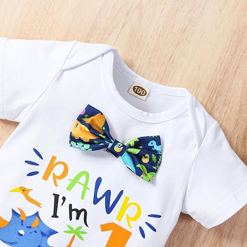 Vista 4 de Conjunto de mameluco de manga corta para bebé niño de un primer cumpleaños, con tirantes