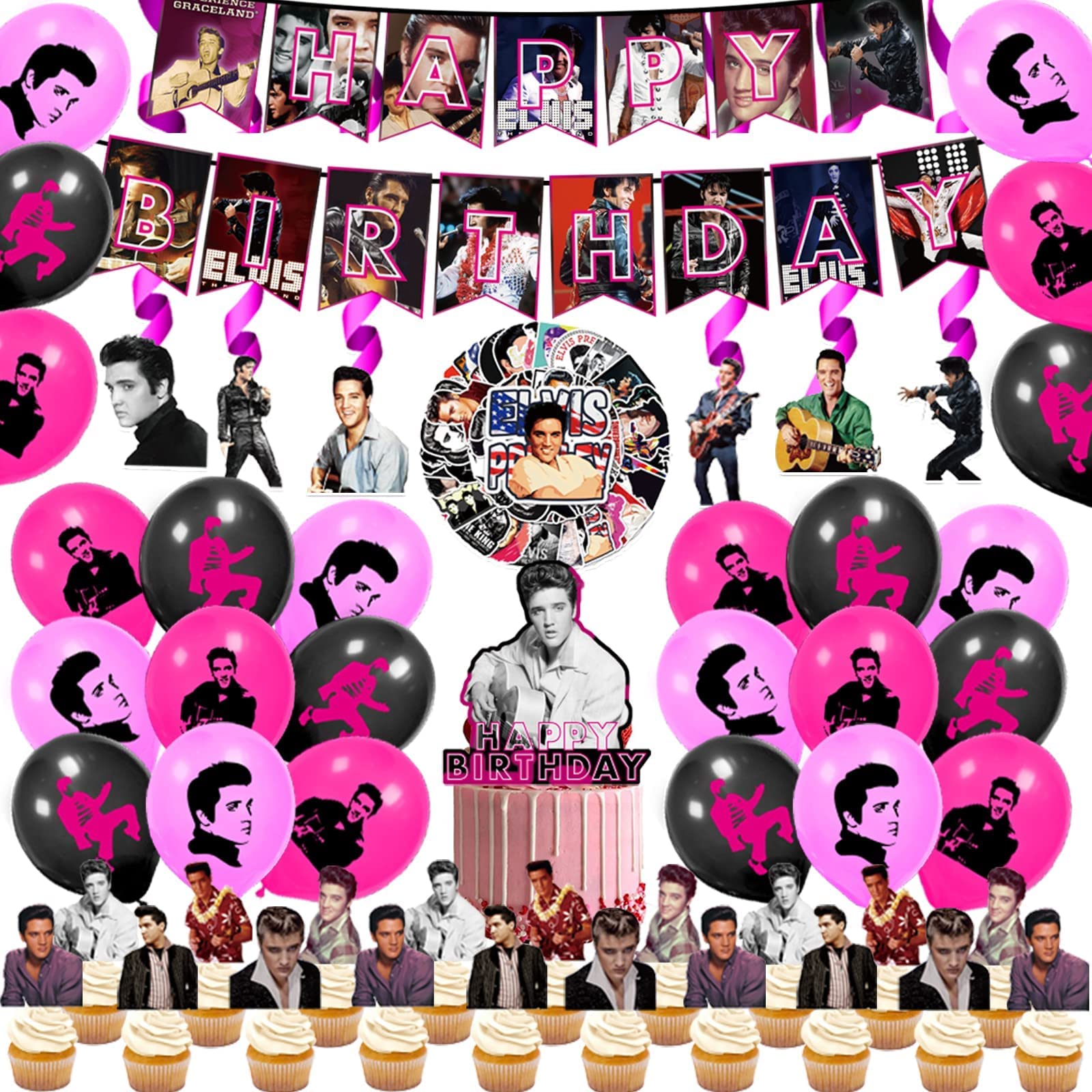 Rock and Roll Party Decorations, Rock Singer Birthday Party Supplies, Includes Banners, Cake Toppers, Cupcake Toppers, Hanging Swirls，Balloons, Stickers,Rock and Roll Themed Parties for Boys and Girls