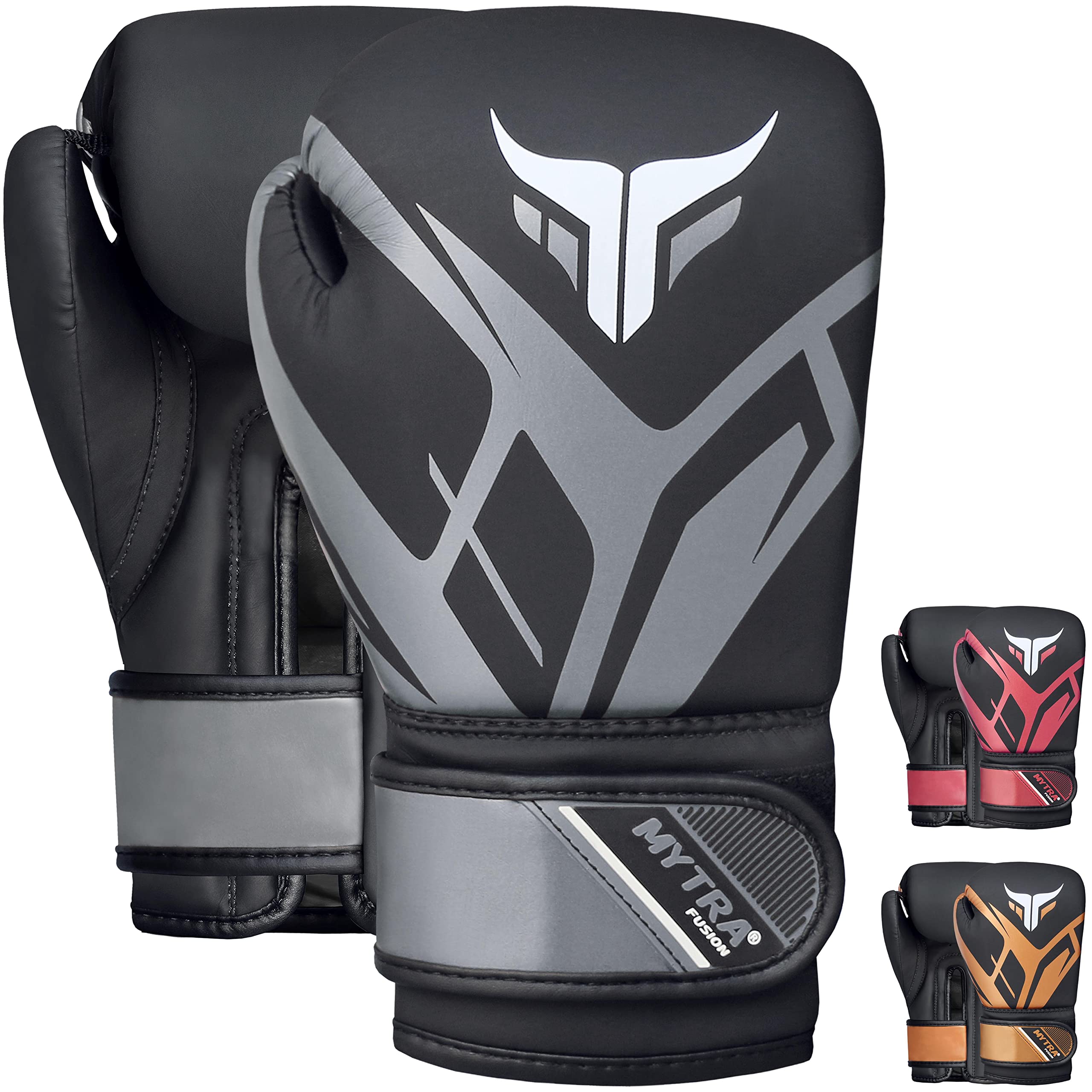 Mytra Fusion Kids Boxing Gloves Junior Boxing Gloves with Ventilated Palm MMA, Muay Thai, Sparring, Fighting, Punching Gloves (Black/Grey, 6-oz)