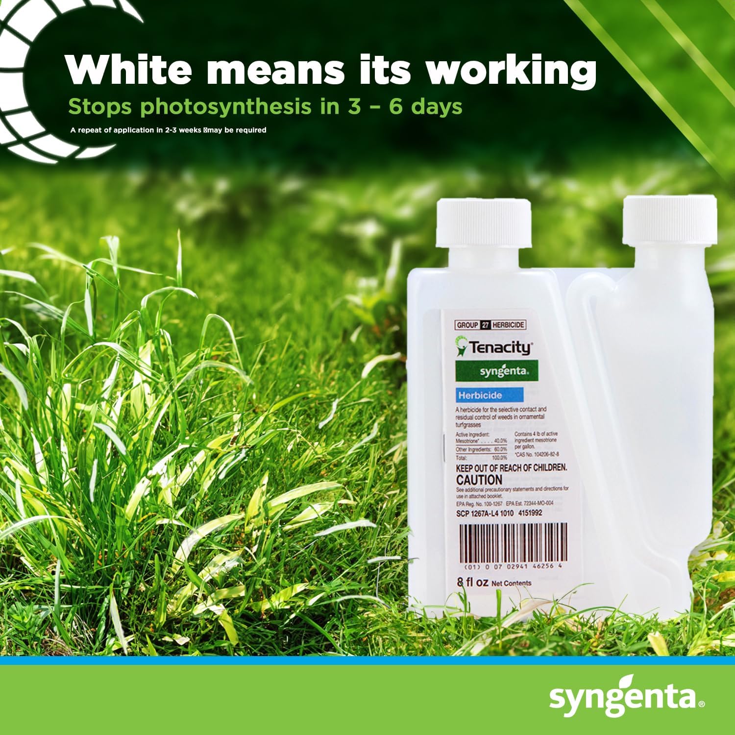 Syngenta Tenacity Herbicide - Pre-Emergent and Post-Emergent Weed Control, 8-oz. Liquid Weed Killer for Lawns and Turf Grasses, Active Ingredient Mesotrione Herbicide (Pack of 2)