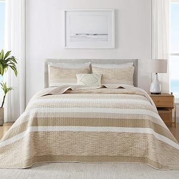 DDUOXIN Oversized King Bedspread - 120 W x120 L Extra Wide - Yarn Dyed 100% Cotton Stripe California Quilt with 2 Pillowcase, Reversible Soft Oversize Bedspreads Coverlet Bedding Set, Brown