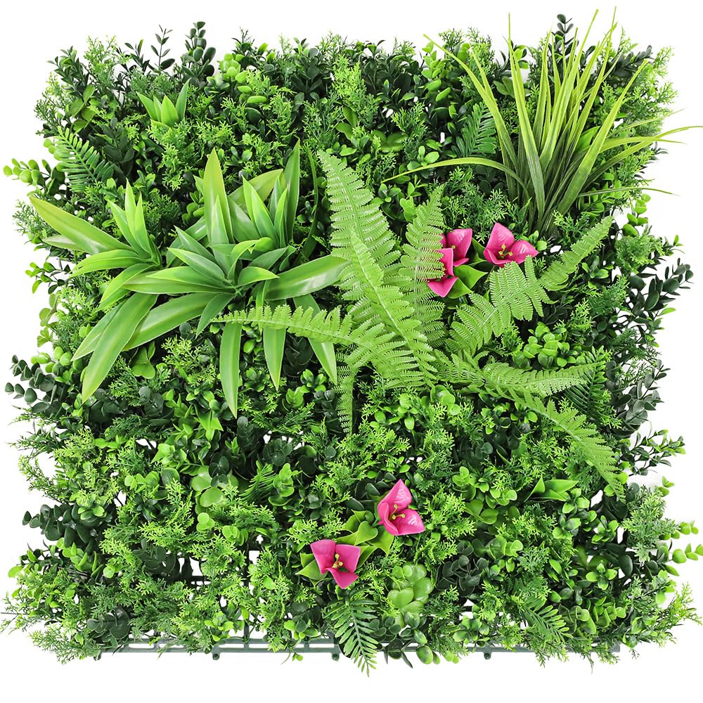 SunnyRoyal 2 Pcs Artificial Boxwood Panel 20"x20" 3D Grass Wall Panels Greenery Backdrop Decor Privacy Hedge Fence Screen for Outdoor Indoor Backyard