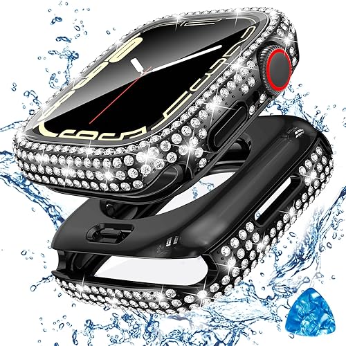 Tensea - Funda protectora de pantalla impermeable para Apple Watch SE 2022 y 6 5 4 de 1.575 pulgadas, accesorios para iWatch Hard PC Diamond Front &
