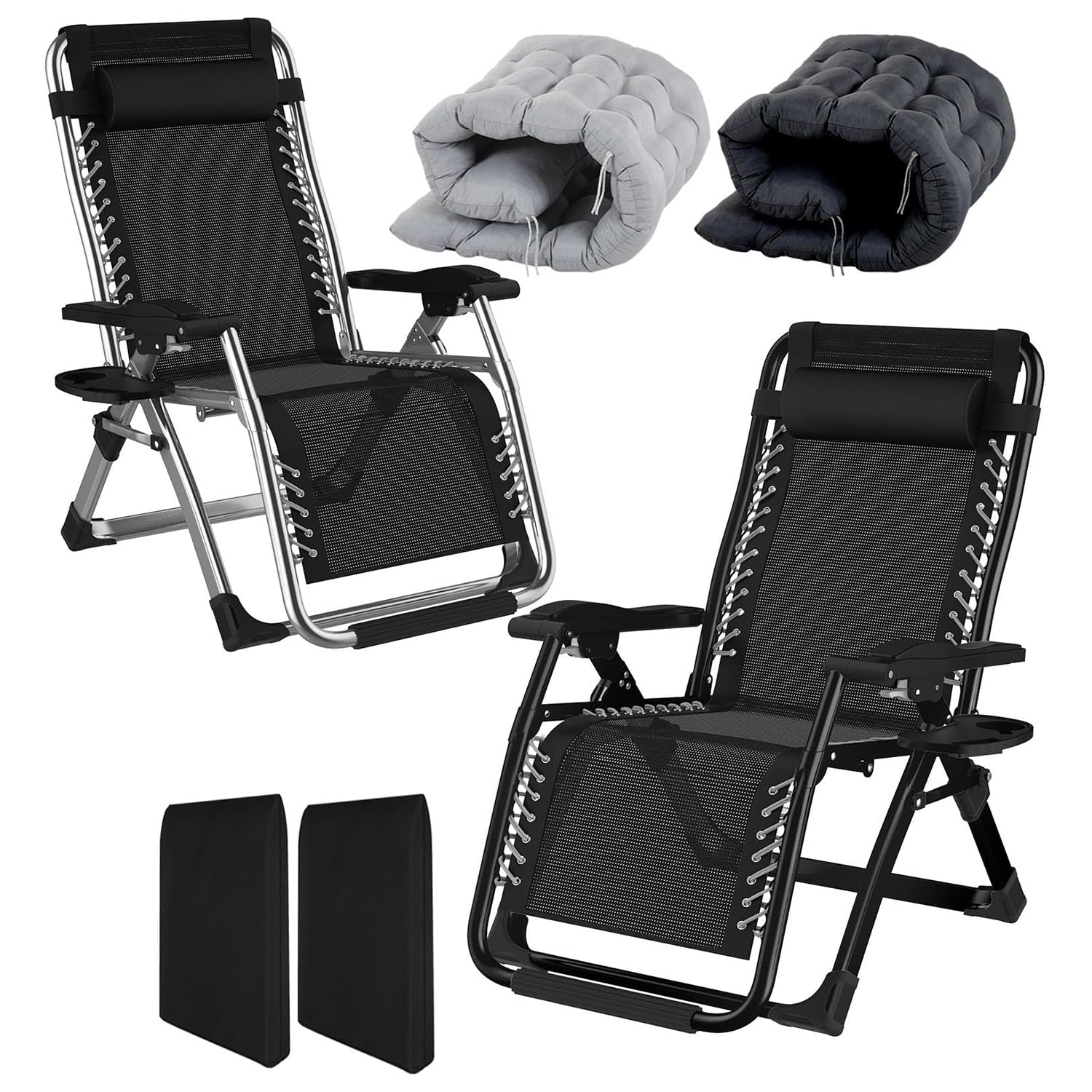 Sonnenliege Klappbar Liegestuhl Garten Liegestuhl Faltbar Leicht Gartenstuhl Klappbar Strandliege GartenstüHle Gartenliege Klappbar Black Grey 2pcs Width 83 cm