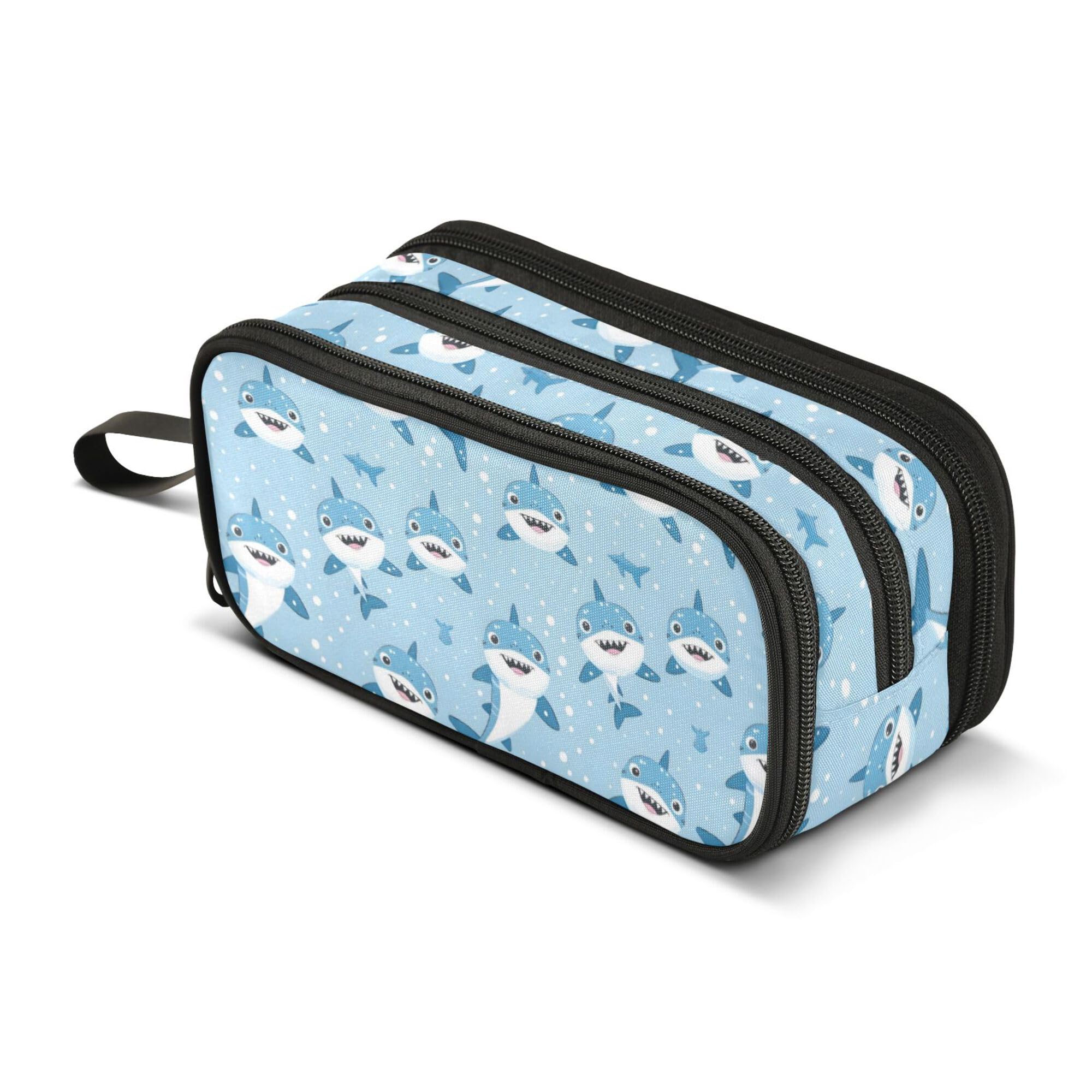 ALAZA Large Pencil Case, Big Capacity Pencil Bag Pen Pouch Holder 3 Compartments,Cartoon Cute Shark School Office Supplies Stationery Makeup Bag Storage Organizer for Students Girls Boys Women Men โ image 1