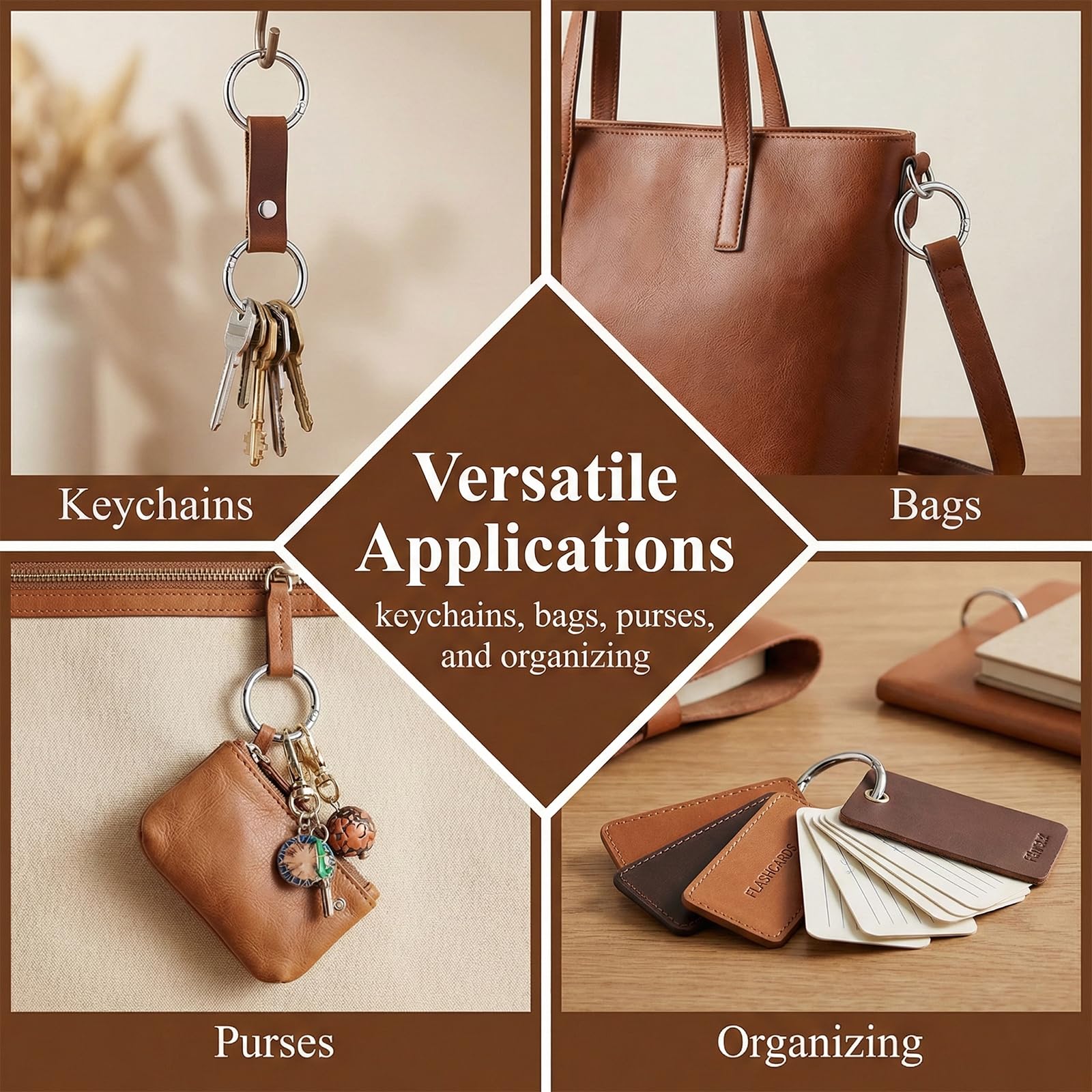 20 ganchos redondos de resorte de 40 mm, accesorios para bolsos de ganchillo, ganchos redondos de resorte, anillos de llavero para mochilas, carteras, correas de equipaje, manualidades (plata)