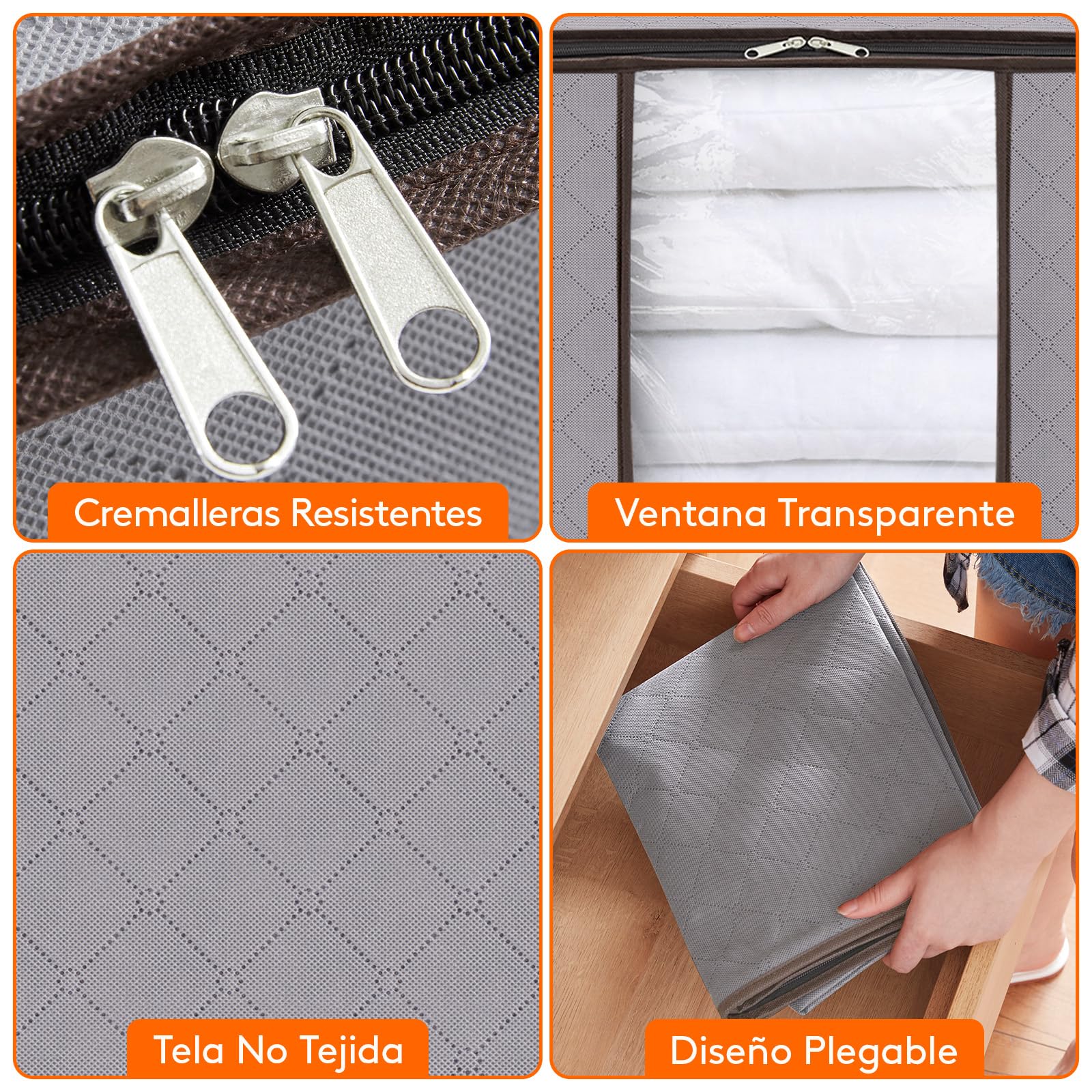 Lifewit 4 Piezas 120L Cajas Almacenaje de Gran Capacidad, Cajas Mudanza Plegable, Bolsas para Guardar Ropa, Bolsas Almacenaje Ropa, Organizador Armario Para Ropa, Mantas, Edredones, Gris Claro