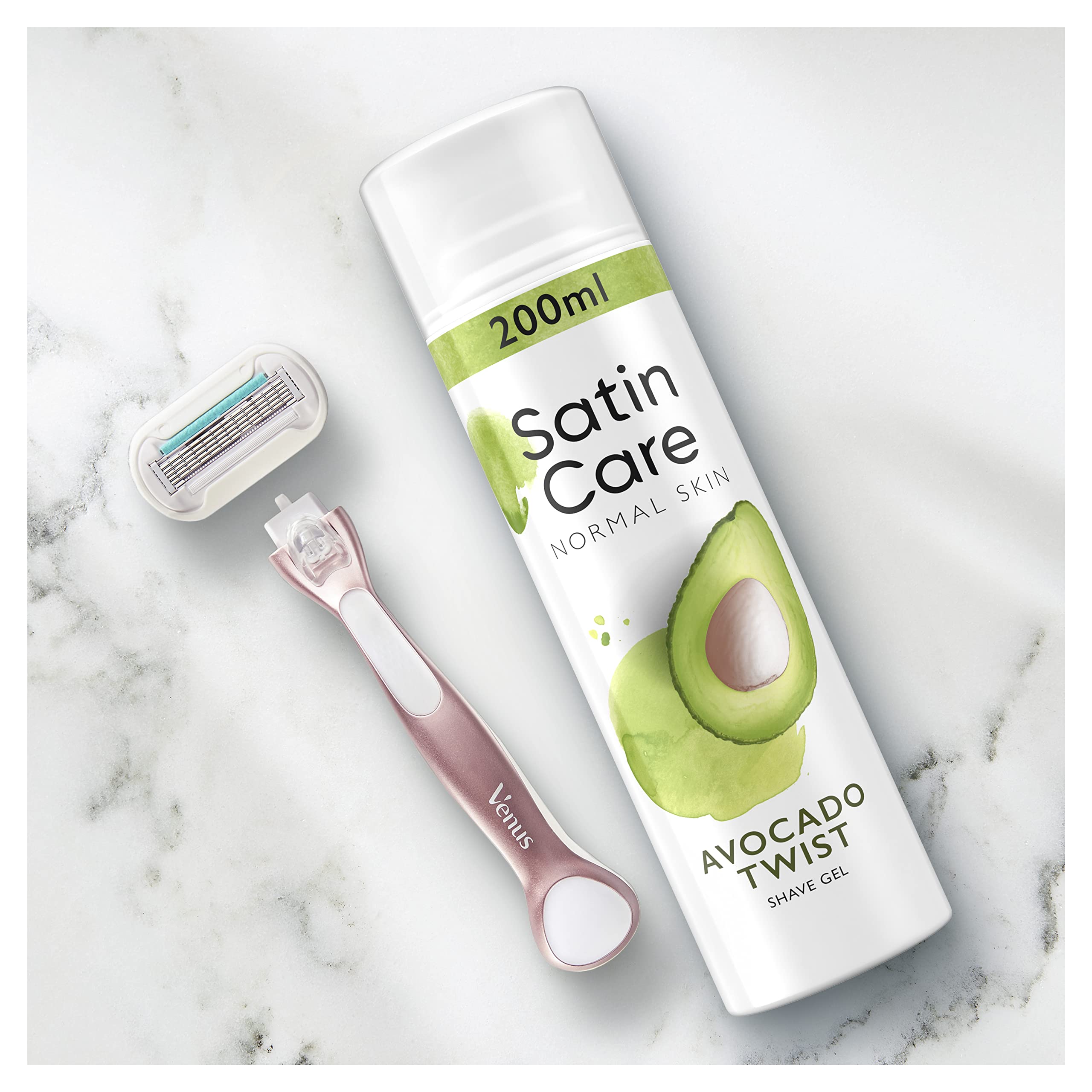 Gillette Satin Care Gel À Raser Pour Femme Touche D’Avocat, 6x200ml, Contient Des Arômes D’aloe Vera, De Jasmin Et De Rose