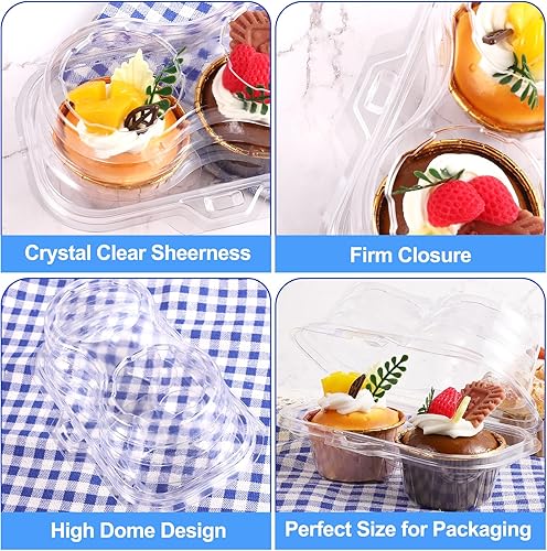 Miniatura 6 de 50 recipientes desechables para cupcakes, 2 cajas de cavidades, soporte transparente para cupcakes, portador apilable de cúpula profunda con tapa