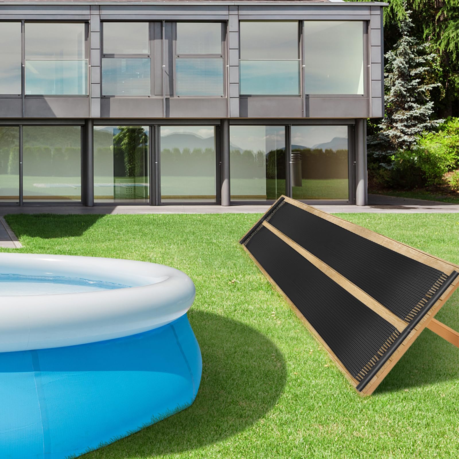 SOARS Réchauffeur Solaire, Lot de 2 Panneaux Solaire Piscine Hors Sol, Matériau PE de Qualité, Set d’Accessoires Complets, pour Piscine Jusqu’à 12000L d’Eau, Noir (3 x 0,75 m)