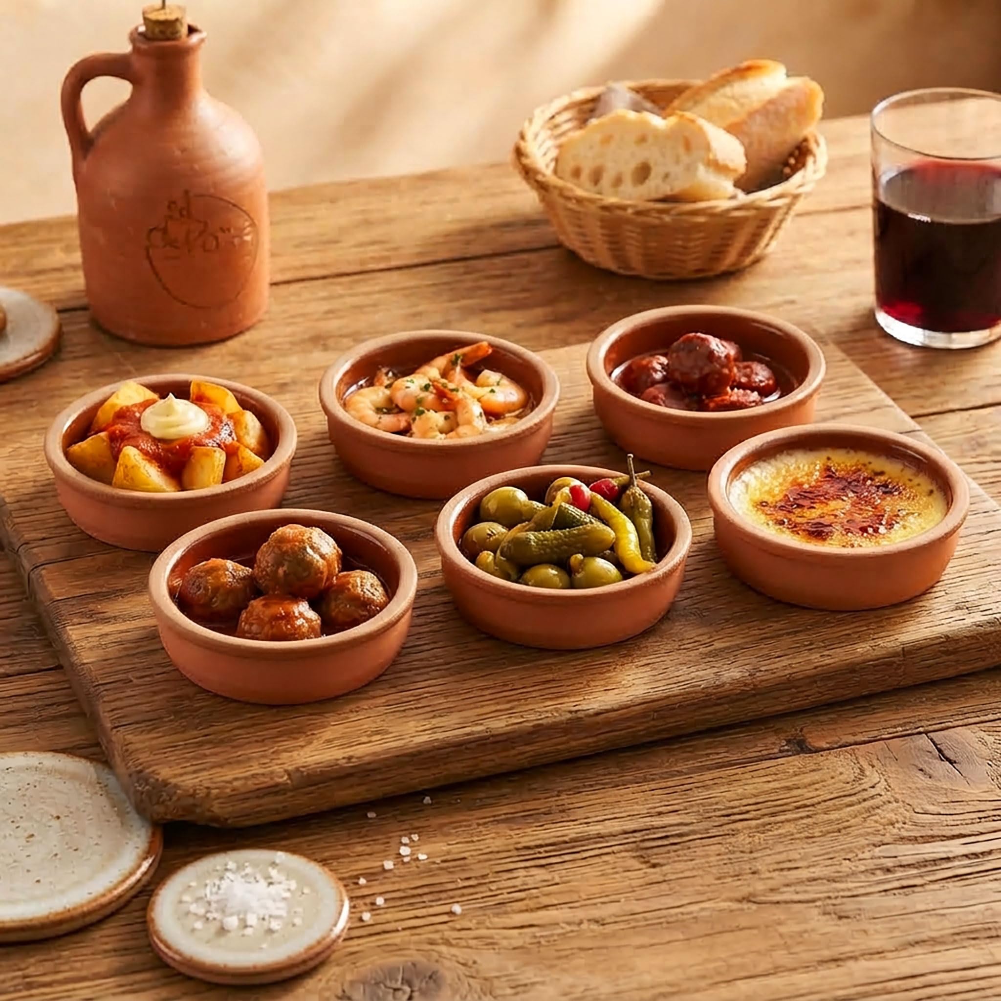 Tapas Schalen aus Ton feuerfest innen glasiert 250 ml - 6er Set | Auflaufform rund ofenfest je 11 cm