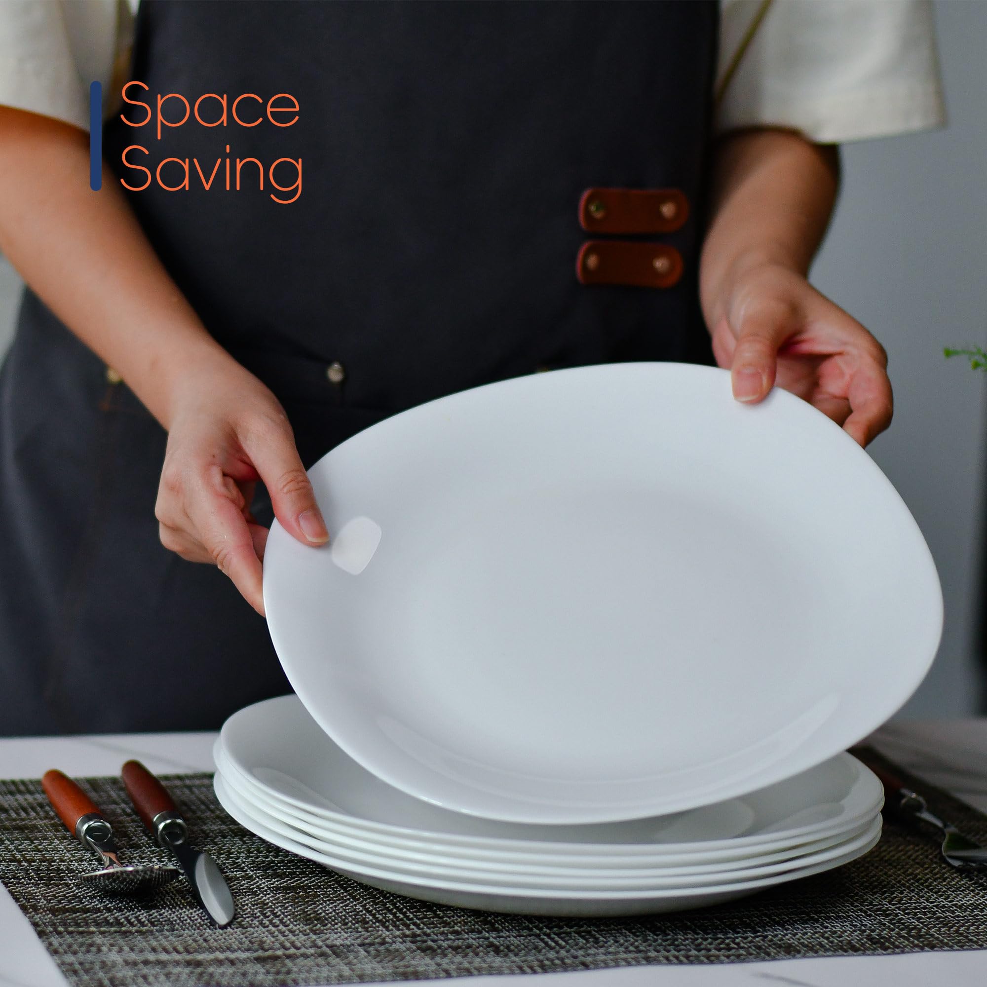 LaGlint 6 Piezas Juego de Platos Llanos de 25,4cm, Blanco Cuadrado Platos Servir para cena/filete/plato principal, resistente a los arañazos, Aptos para Lavavajillas y Microondas