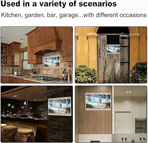 Miniatura 6 de Letrero de metal de bicicletas de montaña, Everything Will Kill You, So Choose Some Fun! Divertida decoración de pared de boca de baño familiar para