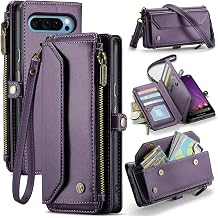 for Google Pixel 10 Pro XL, Pixel 9 Pro XL Case, Women Men Multi-Function Wallet Case with Stand RFID Blocking Featuring Magnetic Closure Zipper Includes Shoulder Strap Wrist Strap Purple