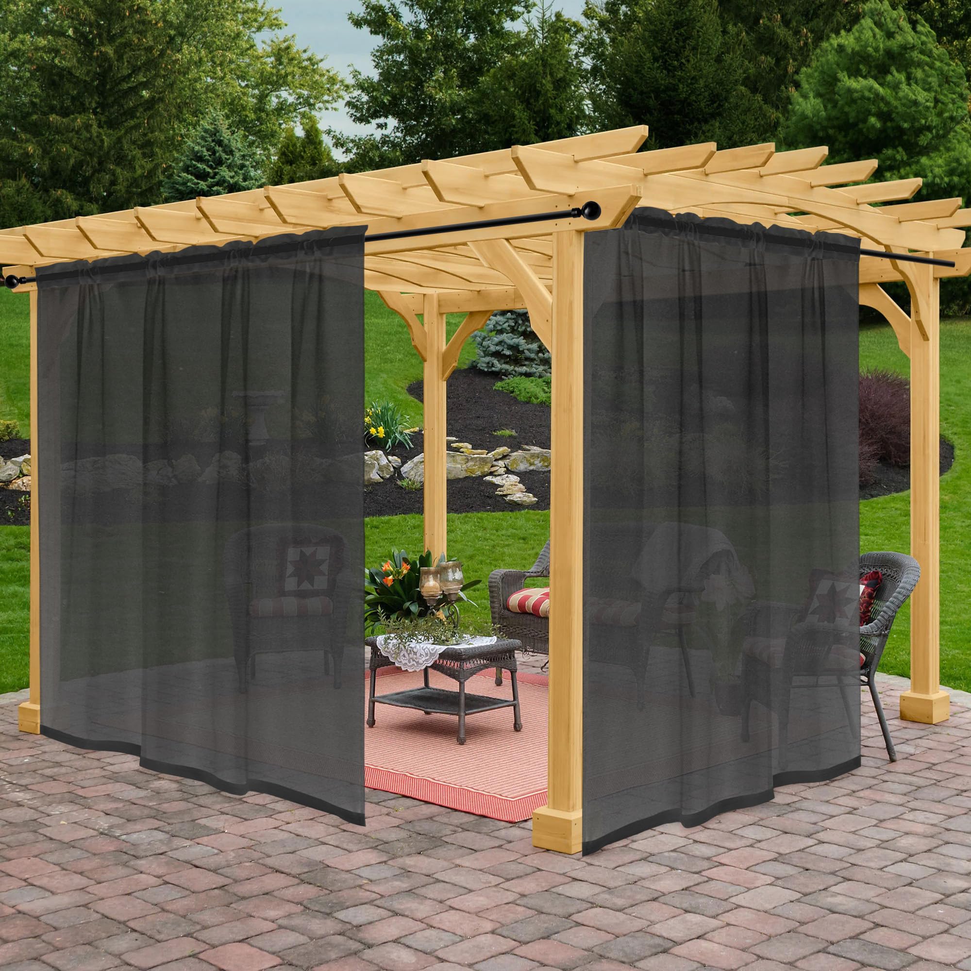 Awnmeow Outdoor Sheer Curtains for Patio Waterproof, 2 Panels Rod Pocket Indoor/Outdoor Voile Gray Sheer Curtain for Pergola, Porch, Cabana and Gazebo，100 x 84 Inch
