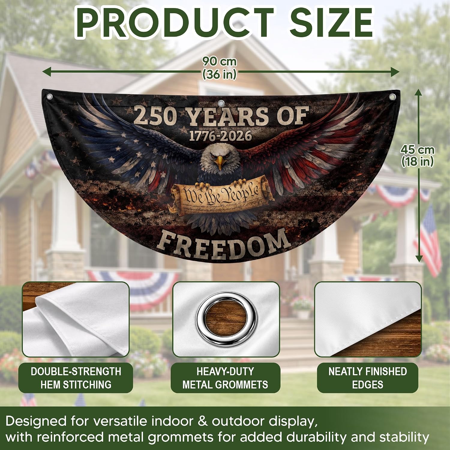 2PCS 250 Years Of Freedom Flag With Eagle, 250 Anniversary Usa Flag, American Flags For Fence, Front & Back Printed, 250th Usa Anniversary Banner 1.5x3 Ft, 1776-2026 Commemorative, 250 Year Patriotic Flags 2
