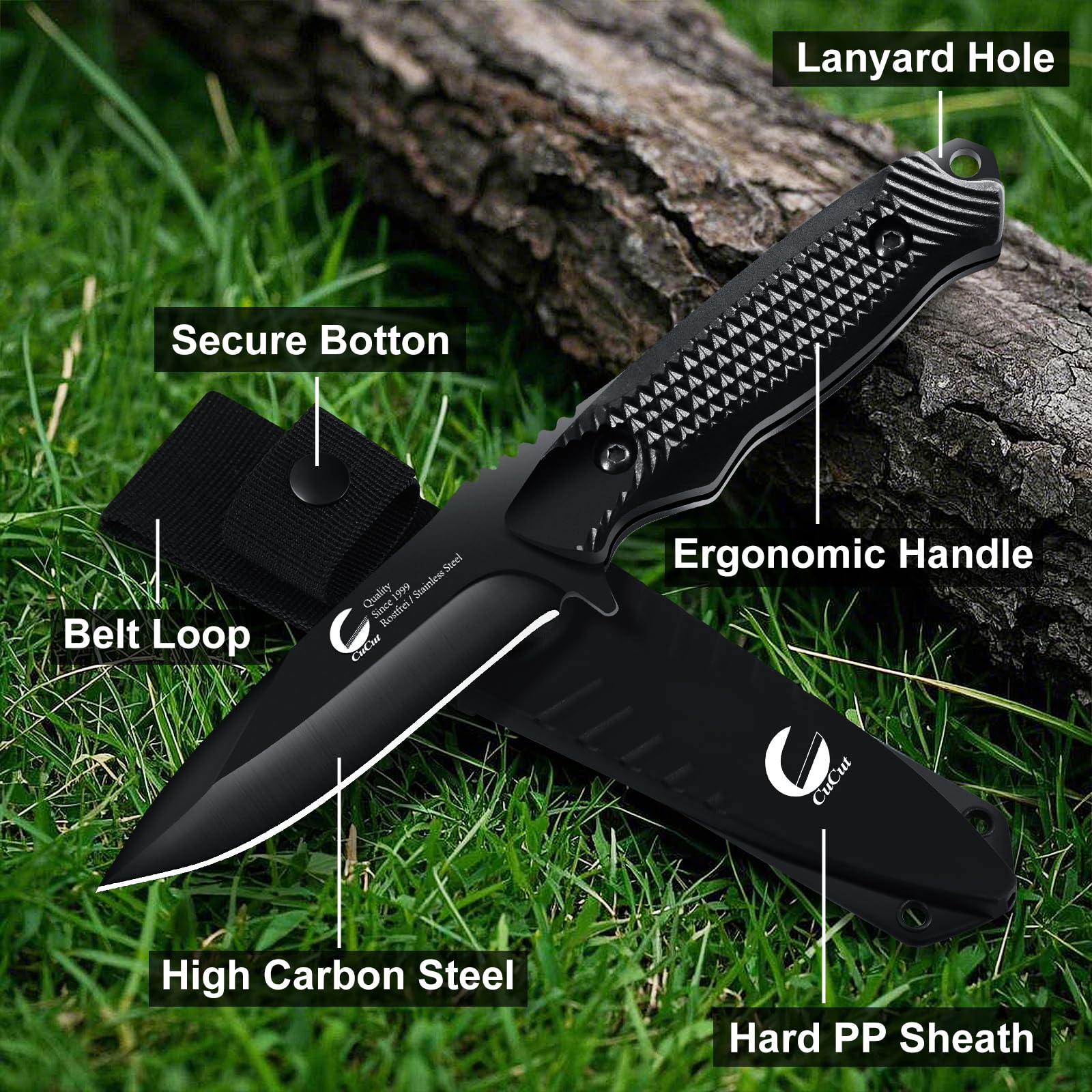 CuCut Survival Knife, Fixed Blade Knife with Sheath for Beginners, EDC 4-Inch High Grade Stainless Steel Small Knife, Good for Carving, Camping, Fishing, Survival, Outdoor
