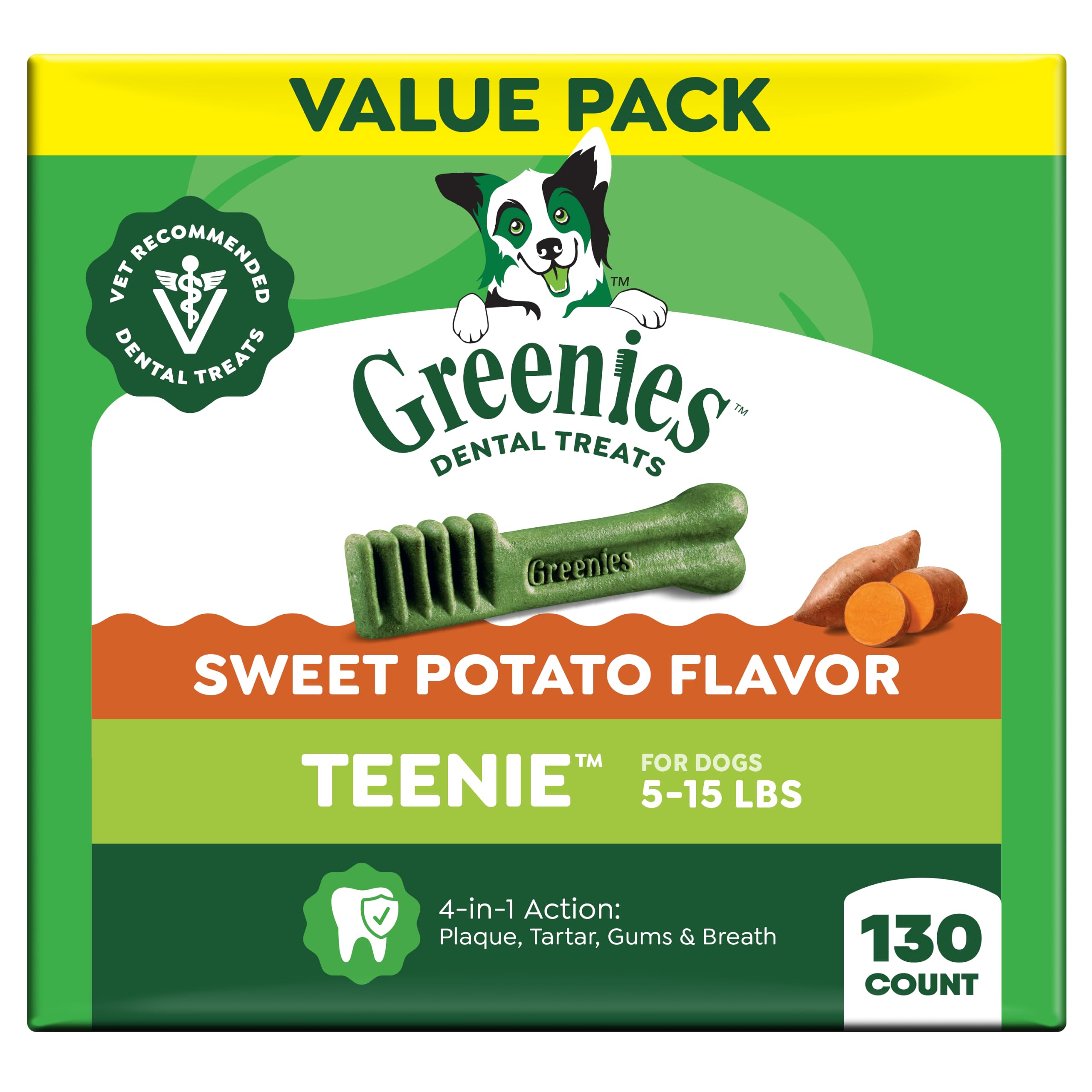 Greenies Teenie Natural Dental Dog Treats, Sweet Potato, 130 Count