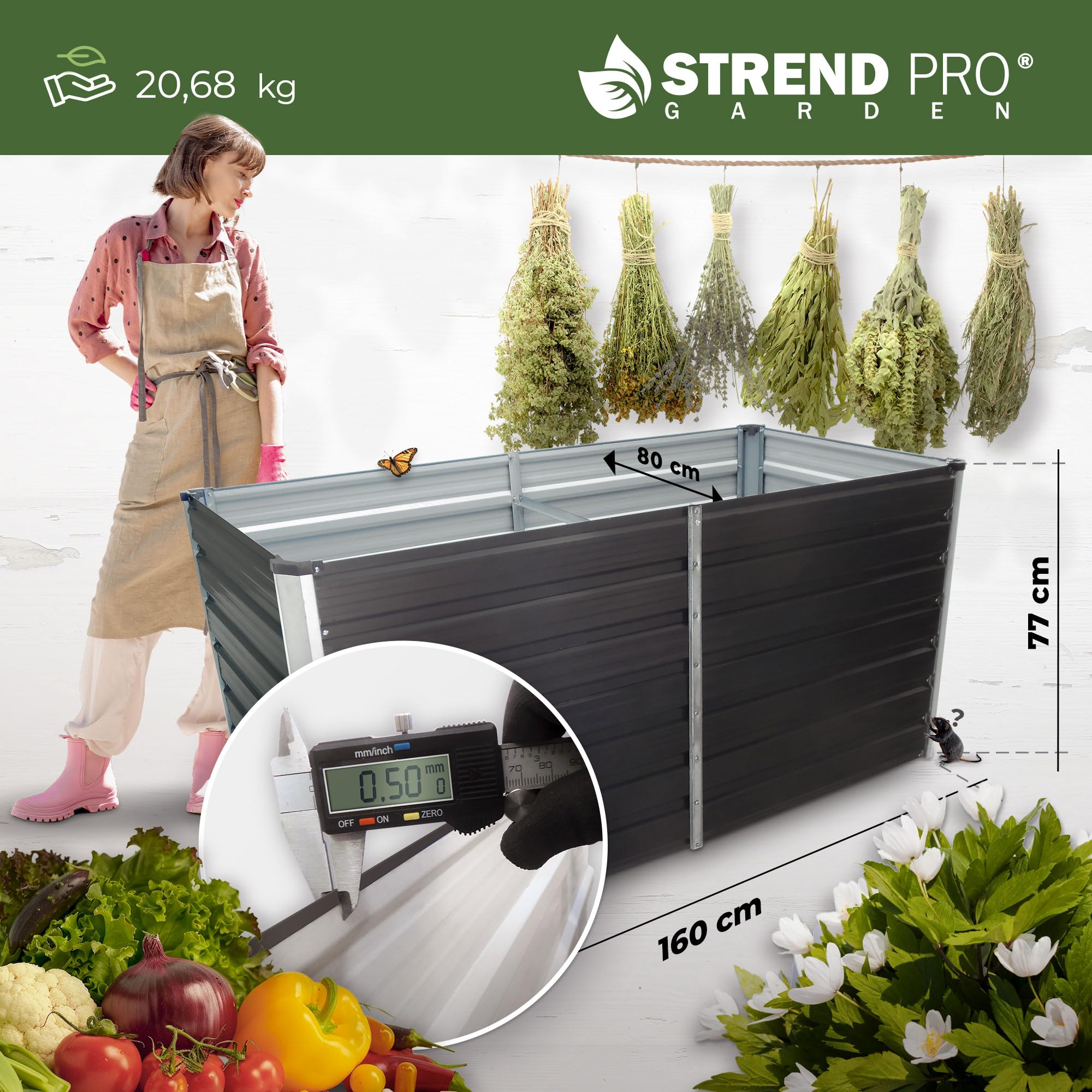 STREND PRO Hochbeet Metall 160x80x77 cm (LxBxH) ANTHRAZIT | Pflanzkasten | Blumenkasten | Garten Pflanzkasten Hoch | Gemüsebeet | Gartenbeet | Hochbeet Balkon Pflanzbeet