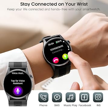 1.56 AMOLED Large Screen Smart Watches for Men Women, Airbag Blood Pressure Monitor Watch with Heart Rate Blood Oxygen Stress Sleep Tracking, SOS, Smart Fitness Watch for Android iPhone