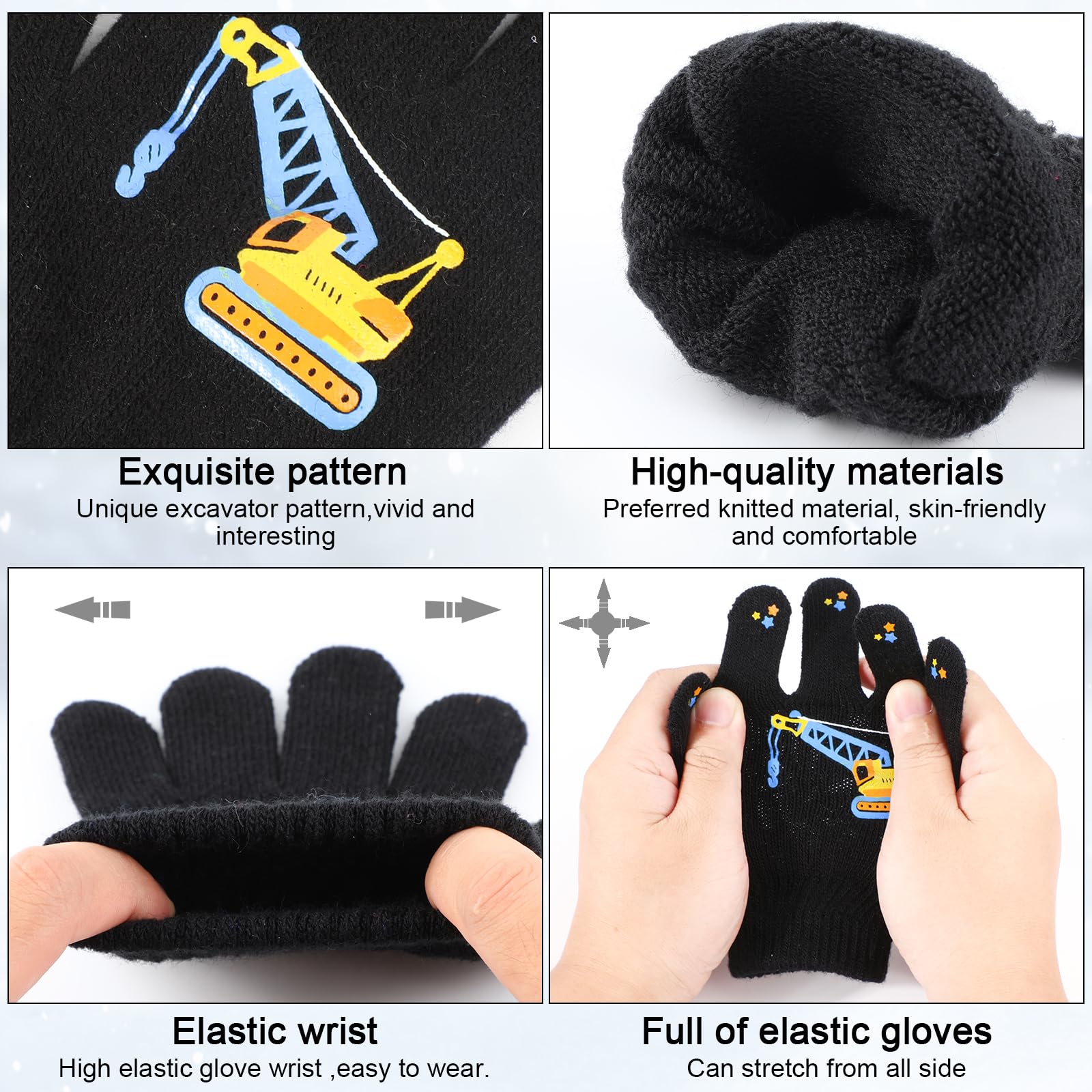 QKURT Guantes Mágicos Infantiles de Invierno Térmicos Dedos Completos para Niños Dinosaurios Excavadoras