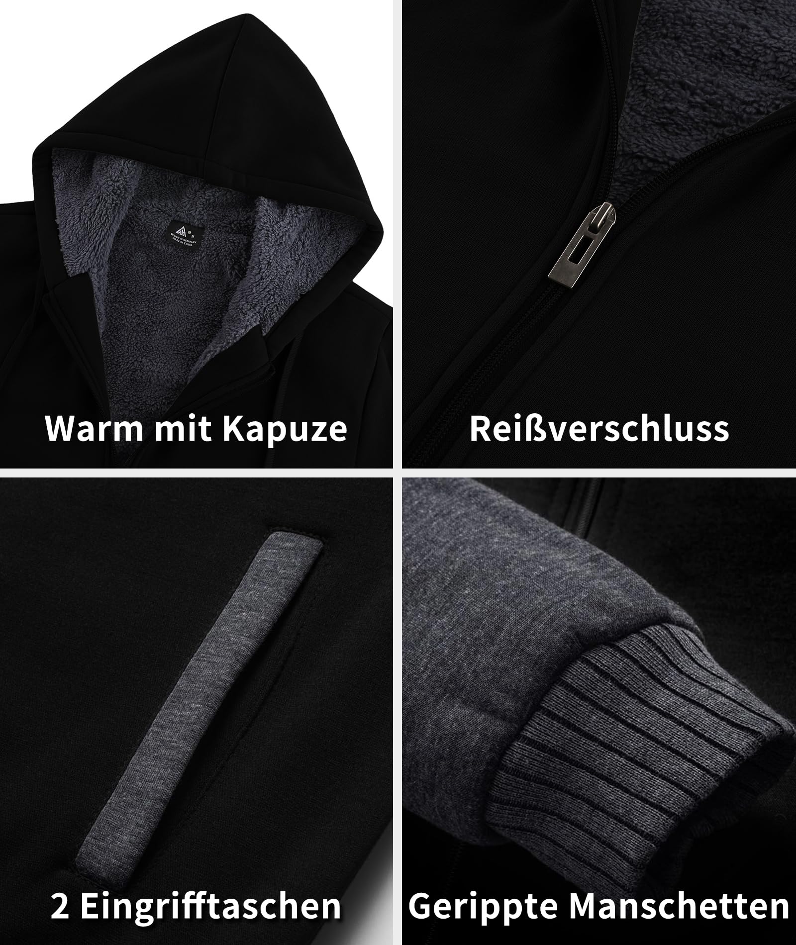 SwissWell Herren Fleecejacke Full Zip Kapuzenjacke Winter Sweatjacke mit Kapuze Gefütterte Hoodie Männer