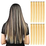 YaFex 12 Pcs Clip in Hair Extensions, 22 Inch Colored Hair Extensions Party Highlights Long Straight Synthetic Hairpieces for Women Kids Girls (Off White)
