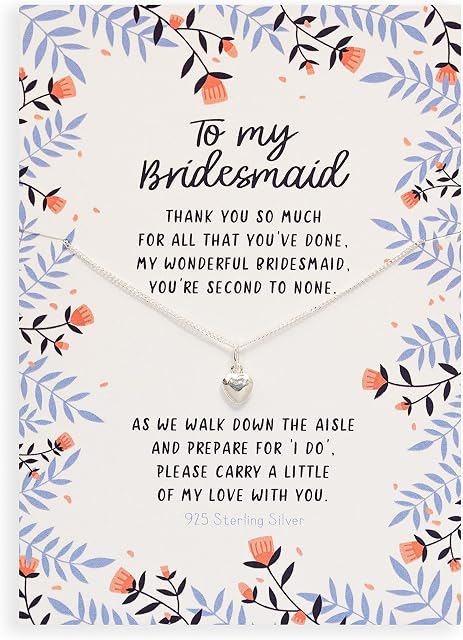 To my bridesmaid thank you so much sterling silver necklace | Heart necklace for friends sister and other relatives | Gifting for bridesmaids from bride