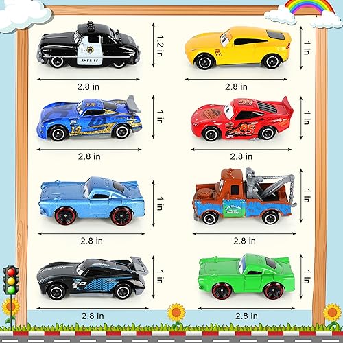 Miniatura 3 de Juguetes de autos de metal de película de coches, 8 piezas de camiones de metal con Lightning King Sheriff Modelo de juguete de cumpleaños para