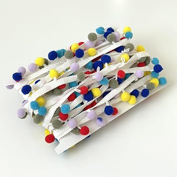 Colorful Pom Pom Trim - 1 Inch Width - 10 Yards per Pack - Ideal for Crafting and Sewing Projects