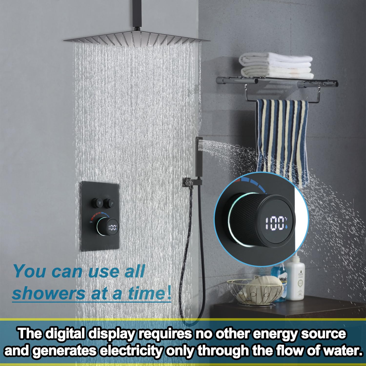 LED Display Shower Digital Display Shower System With Rainfall Head ...
