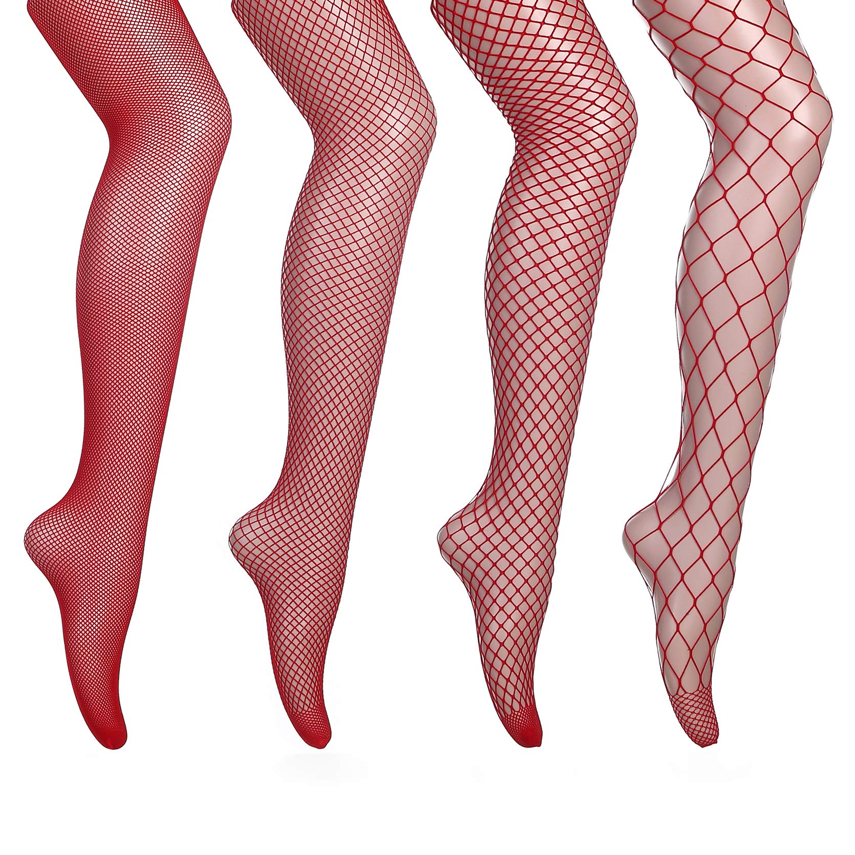 GARTOL High Waisted Fishnet Tights Stockings for Women, High Waist Fishnets Pantyhose 4 Pairs (Red, One Size)