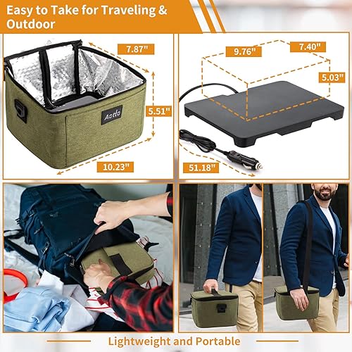 Miniatura 3 de Aotto Calentador de alimentos portátil para automóvil, 12 V, 24 V, 2 en 1, mini lonchera eléctrica personal con calefacción para cocinar y