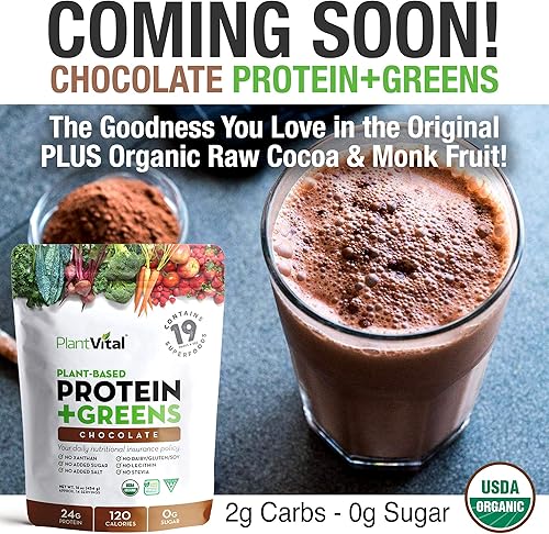 Miniatura 8 de Plantvital Proteína vegana orgánica sin sabor en polvo, 18 superalimentos, verduras y probióticos, proteína orgánica a base de plantas, todos los