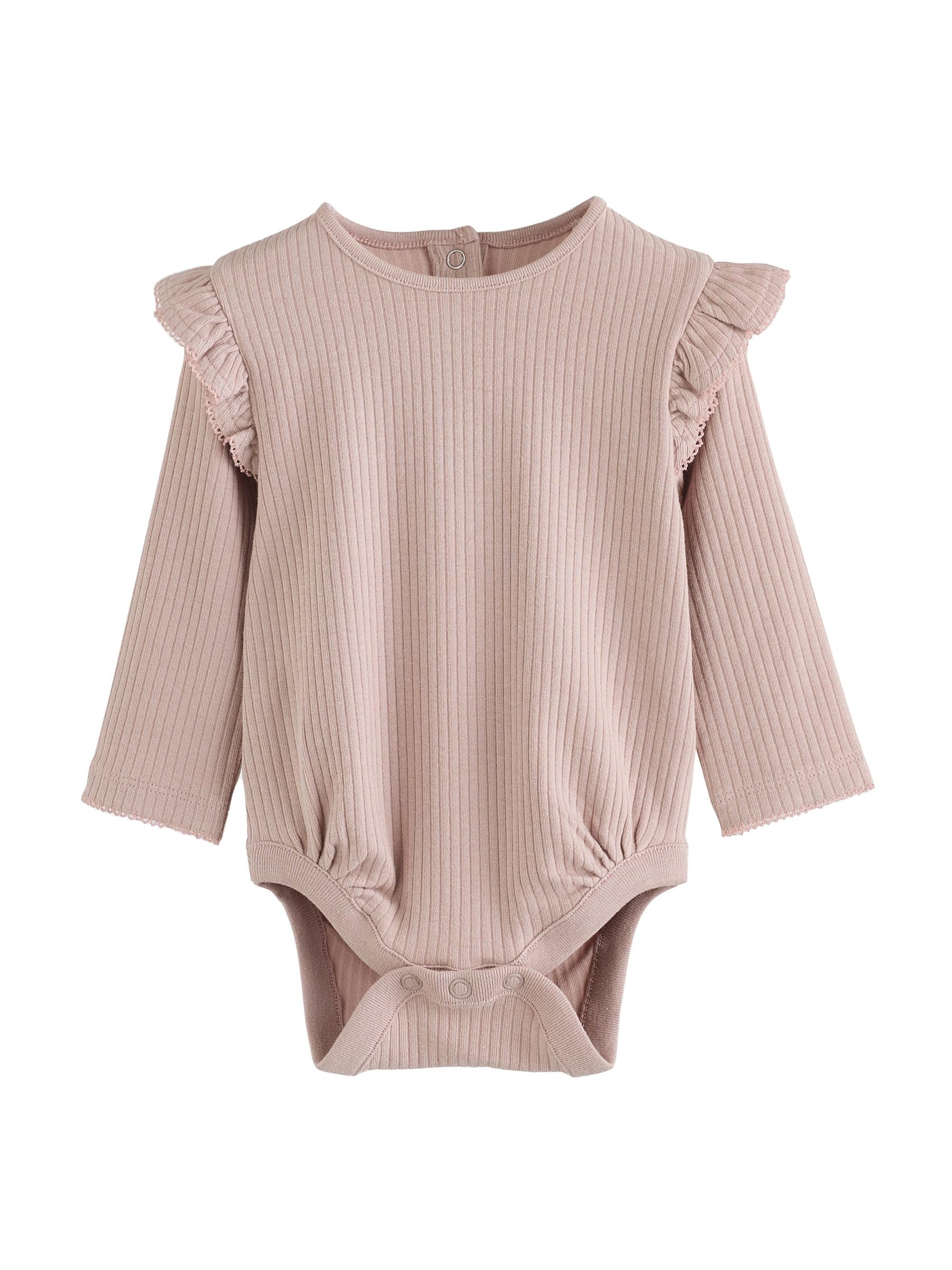 NEXT Baby Mädchen Baby Langarm-Bodysuits mit Rüschen im 4er-Pack