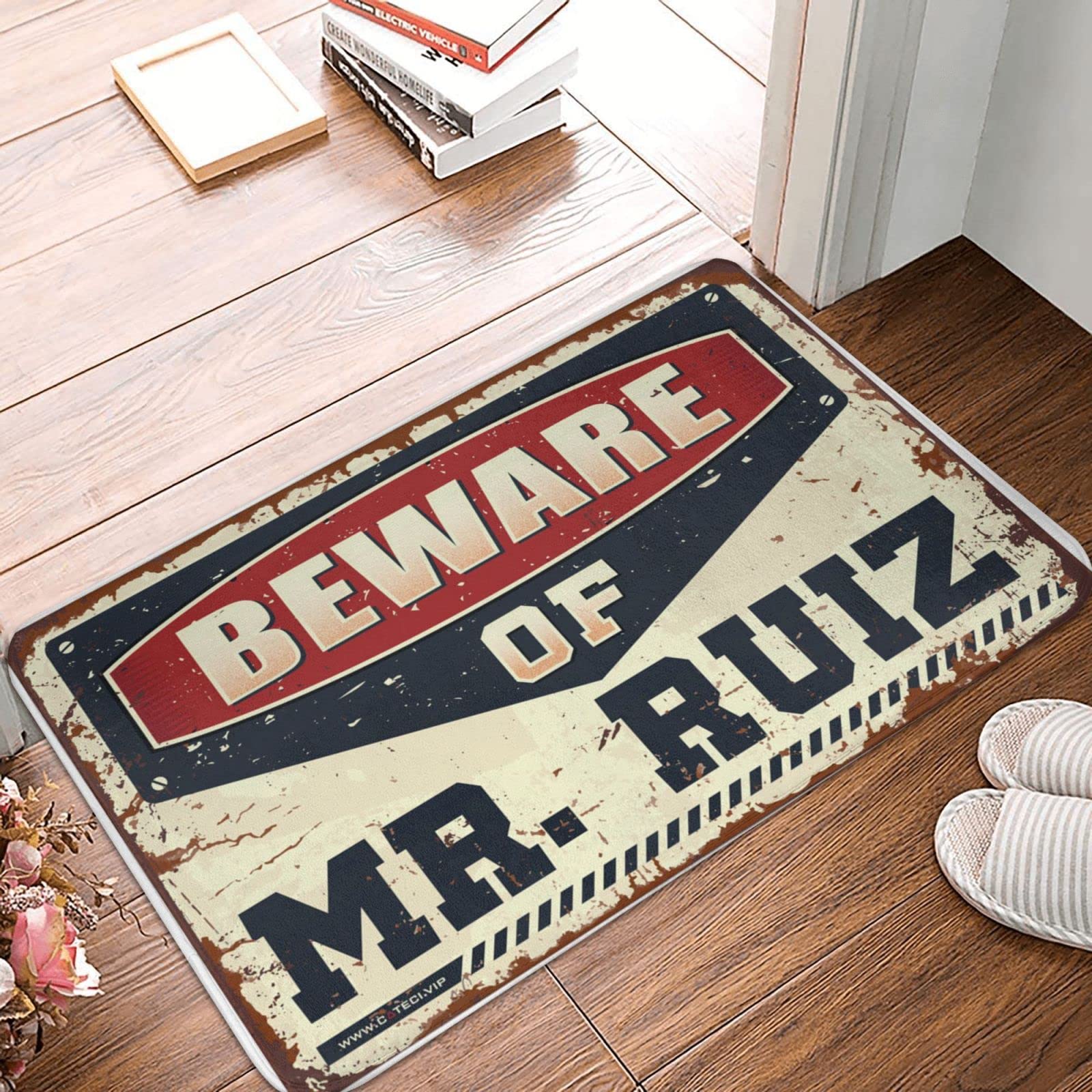 Knock Before Entering - Zerbino con scritta "Beware of Mr. Ruiz", decorazione per la stanza dei bambini, tappetino interno per porta d'ingresso (dimensioni: 65 x 90 cm)